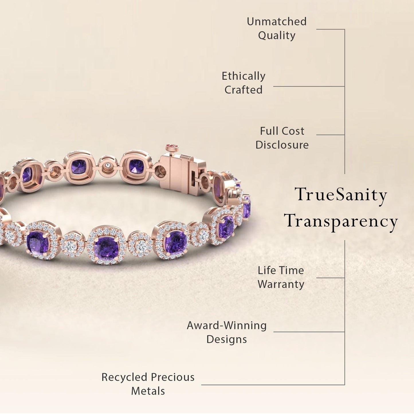 Amethyst & Diamond Tennis Bracelet - Erina