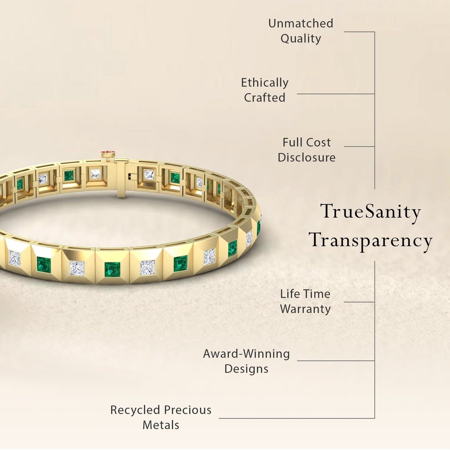 Emerald & Diamond Geometric Tennis Bracelet - Valerie