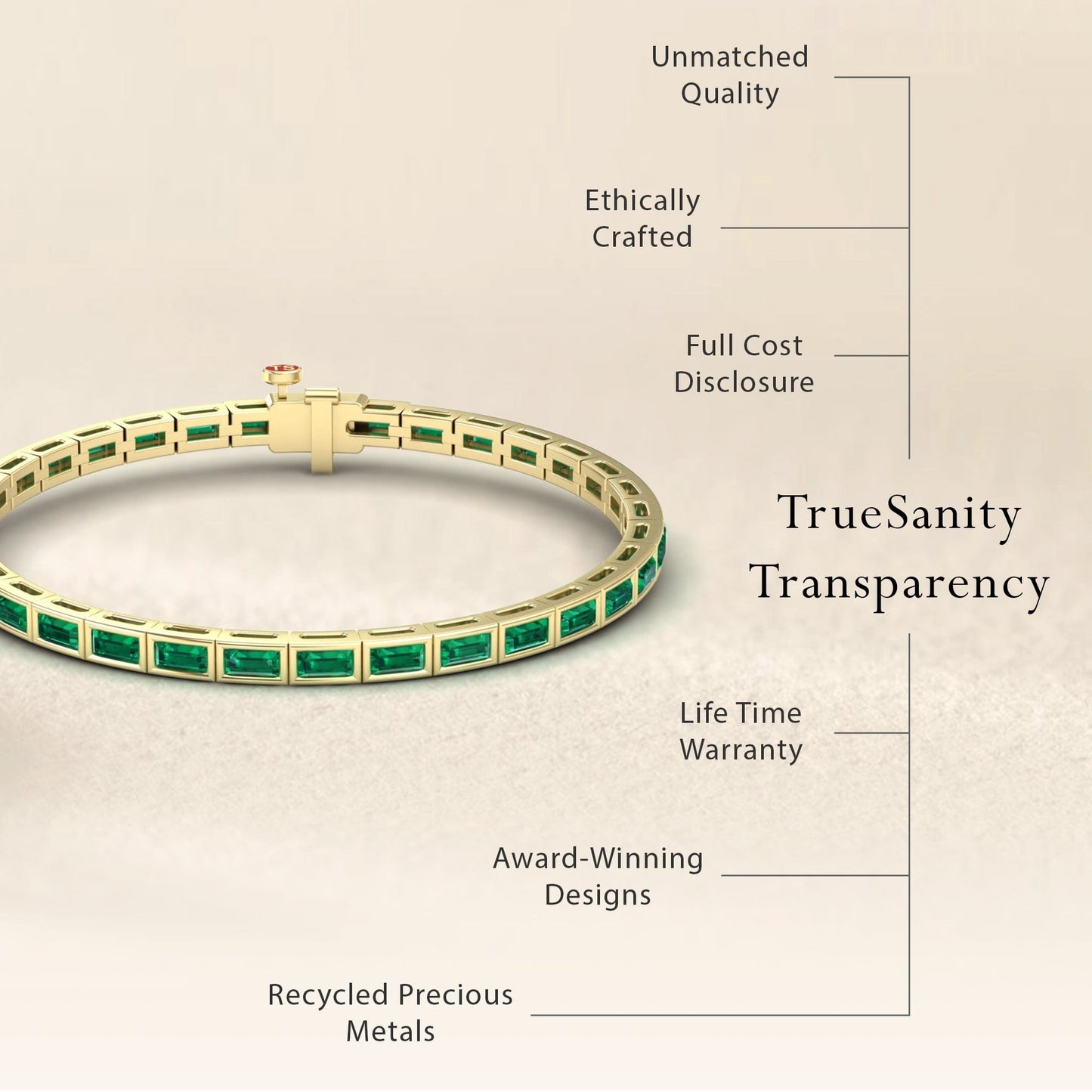 Lab Grown Emerald Link Bangle Bracelet - Ahana