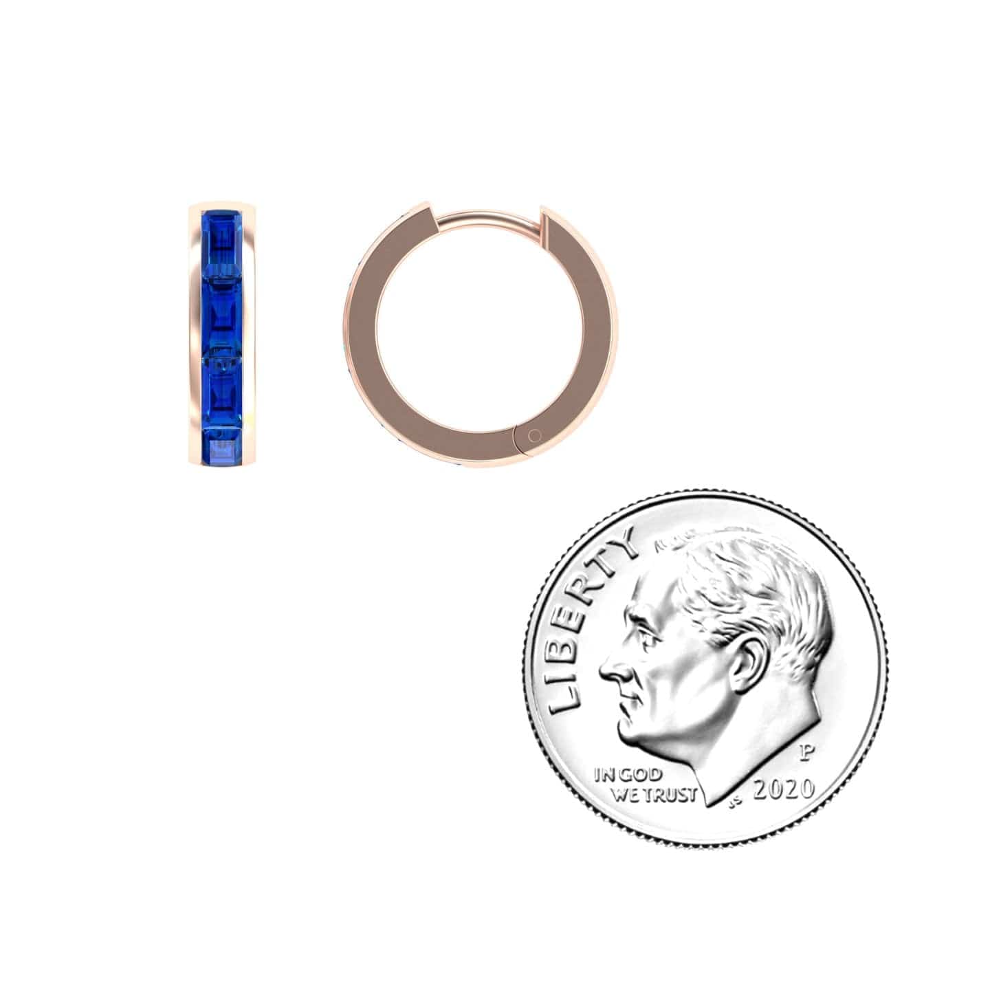 Blue Sapphire Channel-Set Baguette Hoop Earrings - Vera