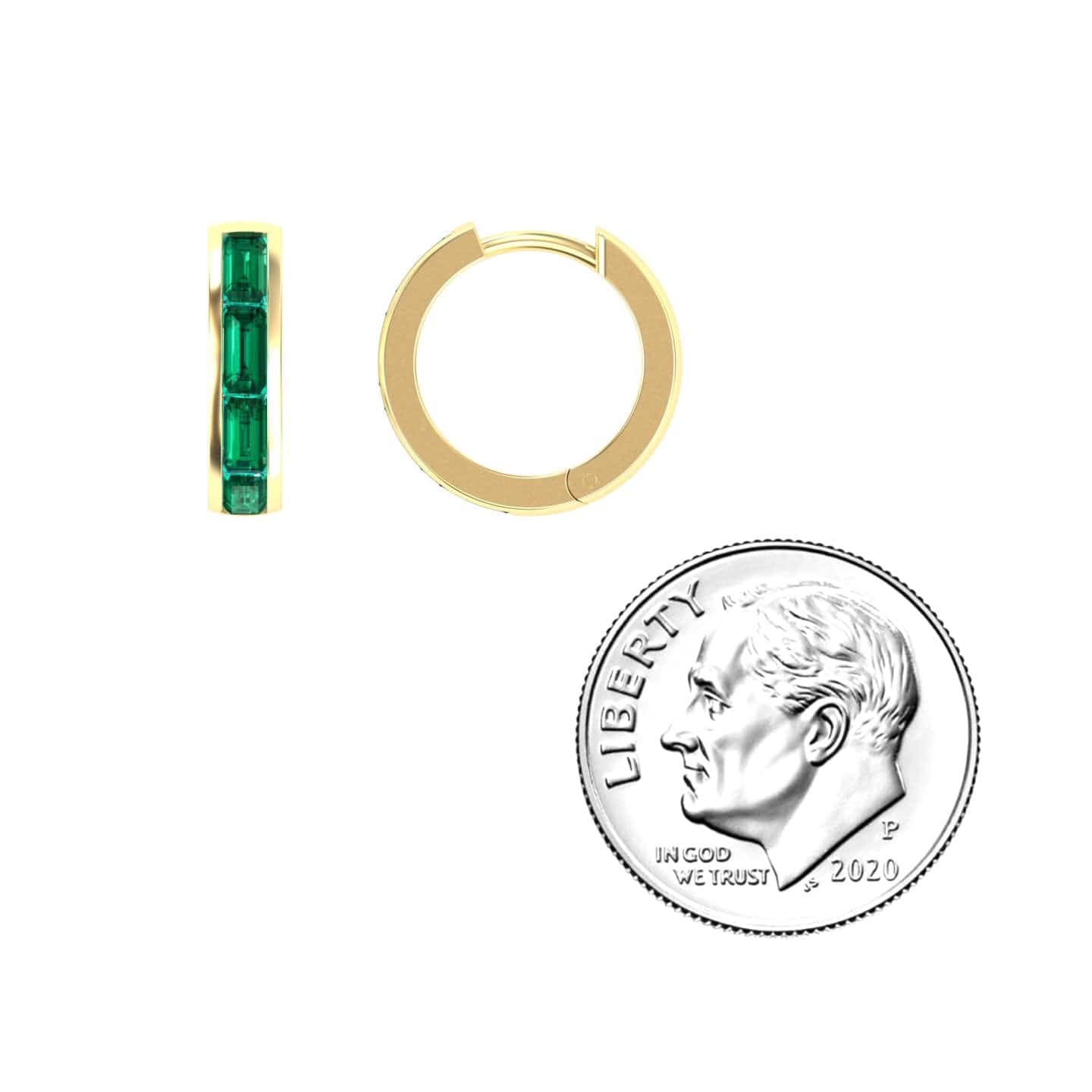 Emerald Channel-Set Baguette Hoop Earrings - Vera