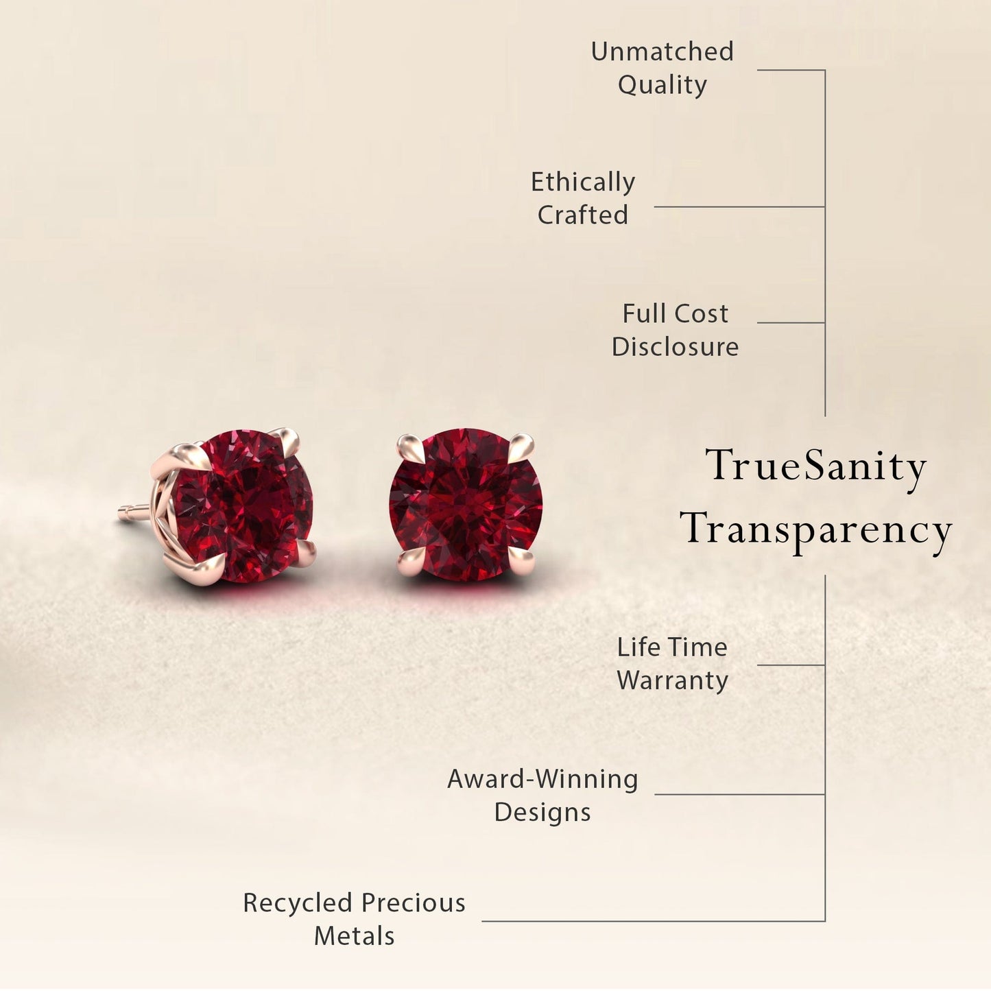 Lab Grown Ruby Solitaire Stud Earrings - Lucy