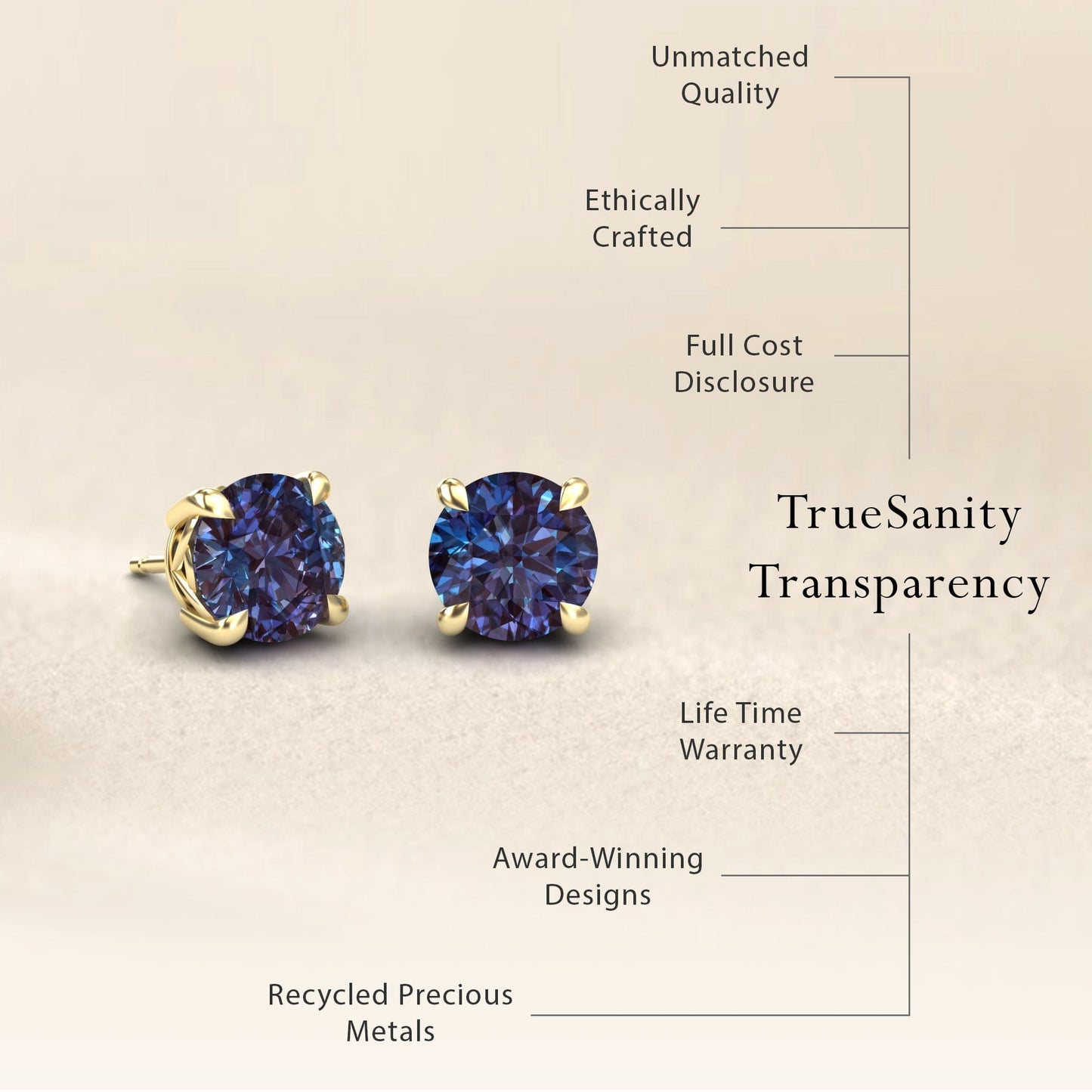 Lab Grown Alexandrite Solitaire Stud Earrings - Lucy