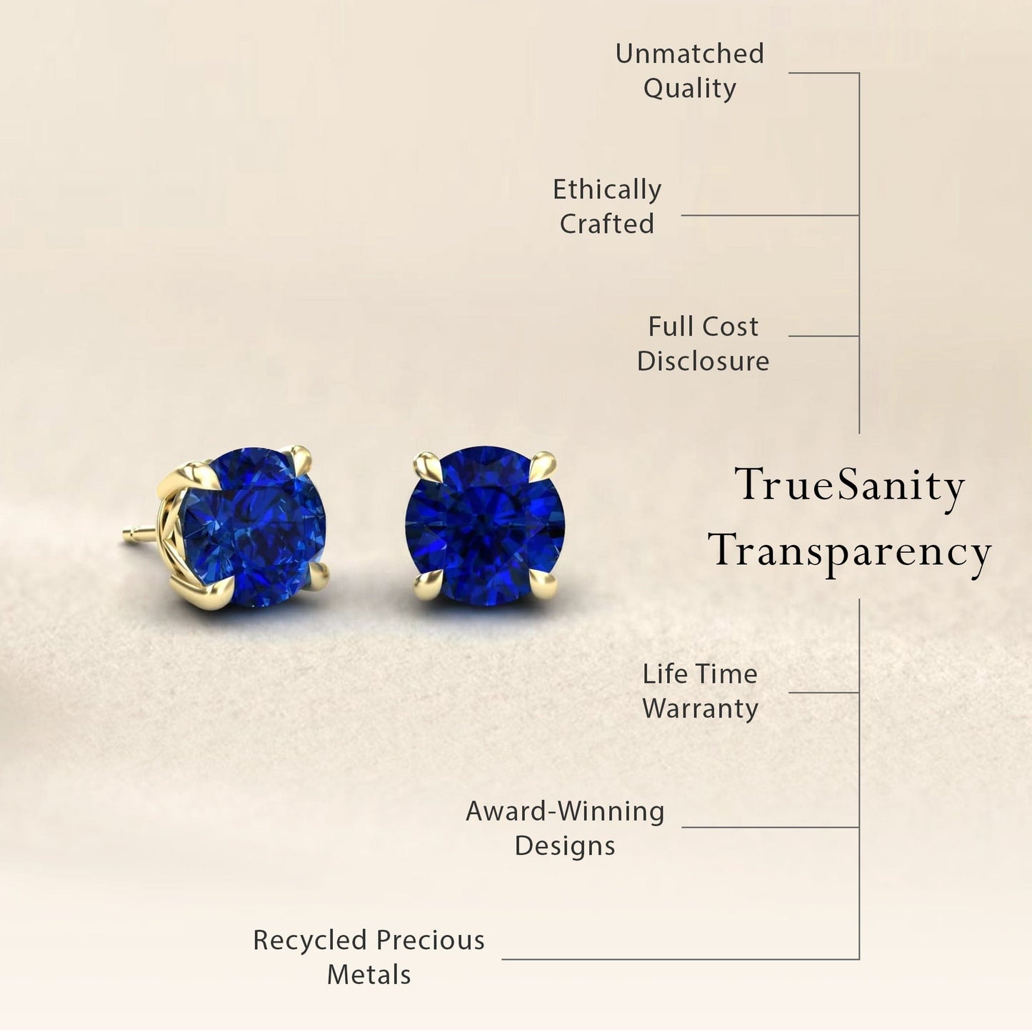 Lab Grown Blue Sapphire Solitaire Stud Earrings - Lucy