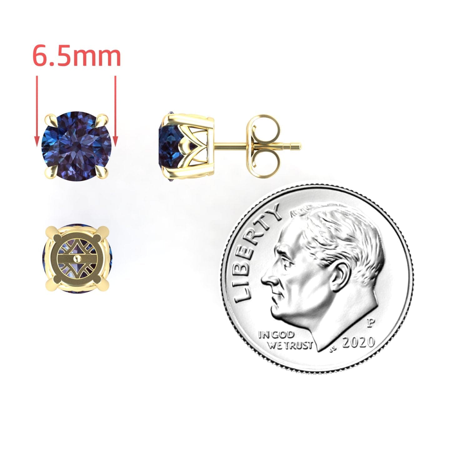 Lab Grown Alexandrite Solitaire Stud Earrings - Lucy
