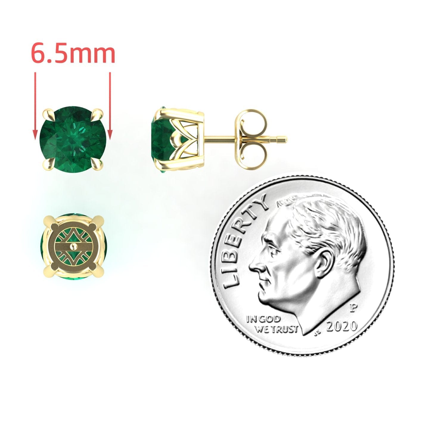 Lab Grown Emerald Solitaire Stud Earrings - Lucy