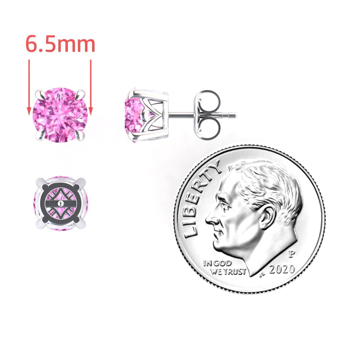 Lab Grown Pink Sapphire Solitaire Stud Earrings - Lucy