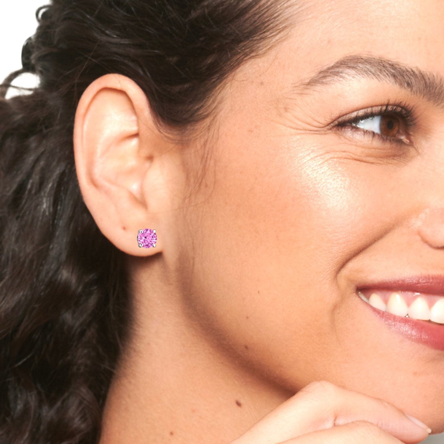 Lab Grown Pink Sapphire Solitaire Stud Earrings - Lucy