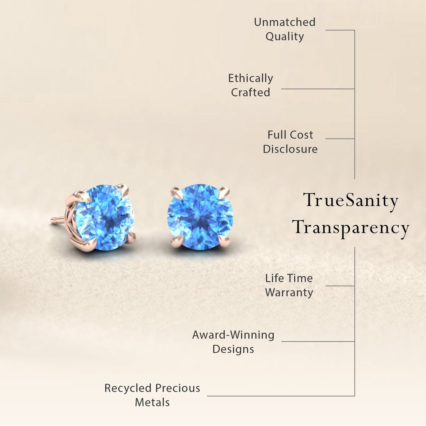 Swiss Blue Topaz Solitaire Stud Earrings - Lucy