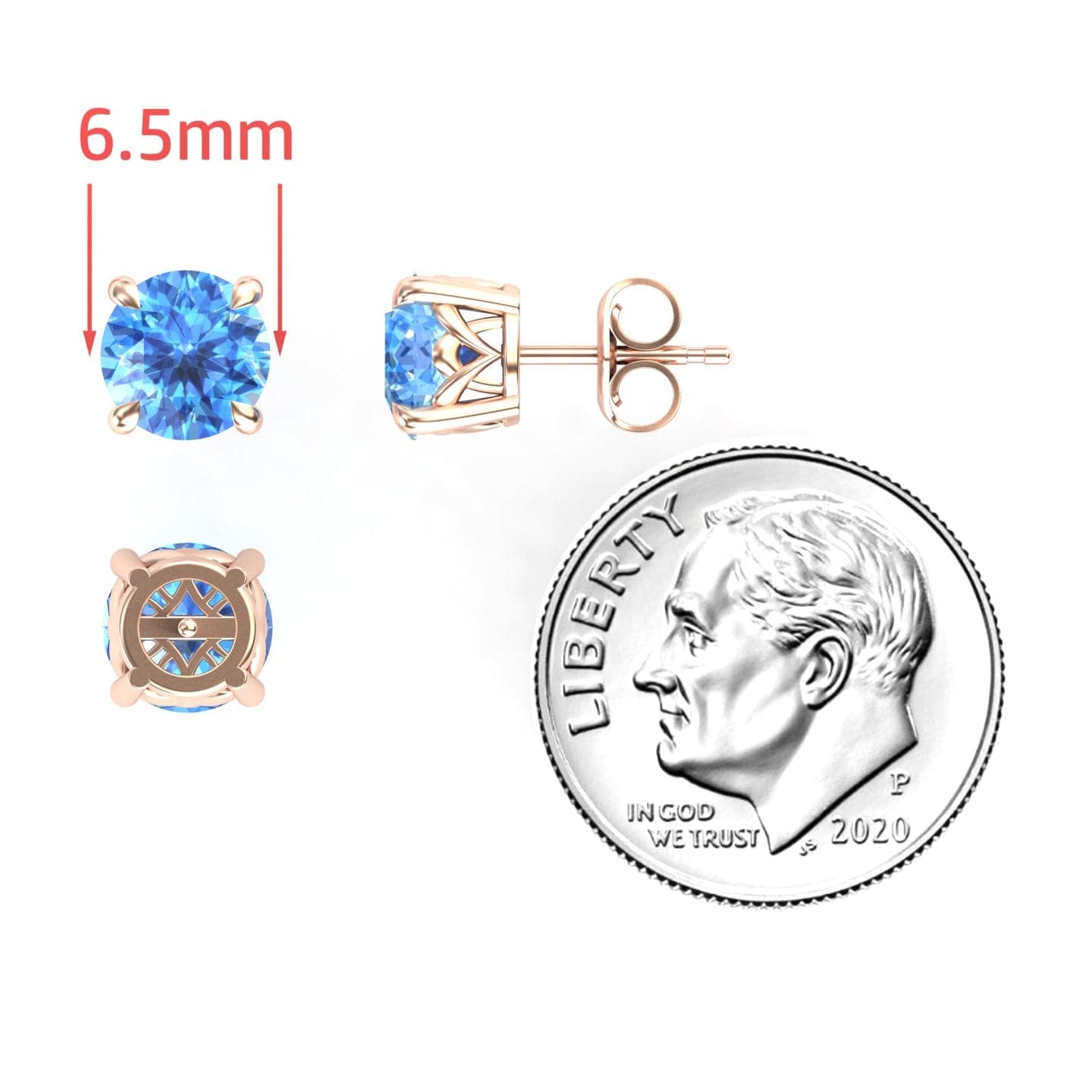 Swiss Blue Topaz Solitaire Stud Earrings - Lucy