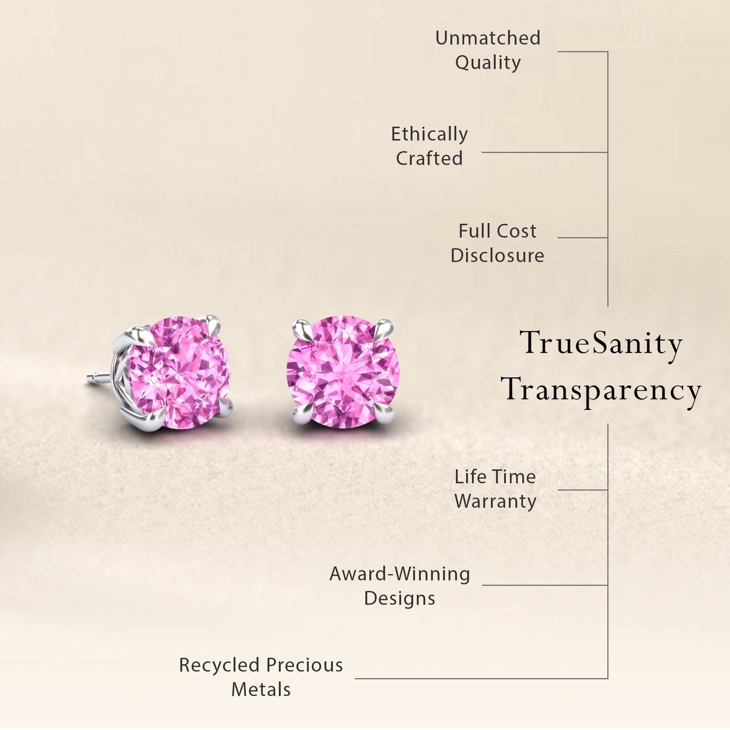 Lab Grown Pink Sapphire Solitaire Stud Earrings - Lucy