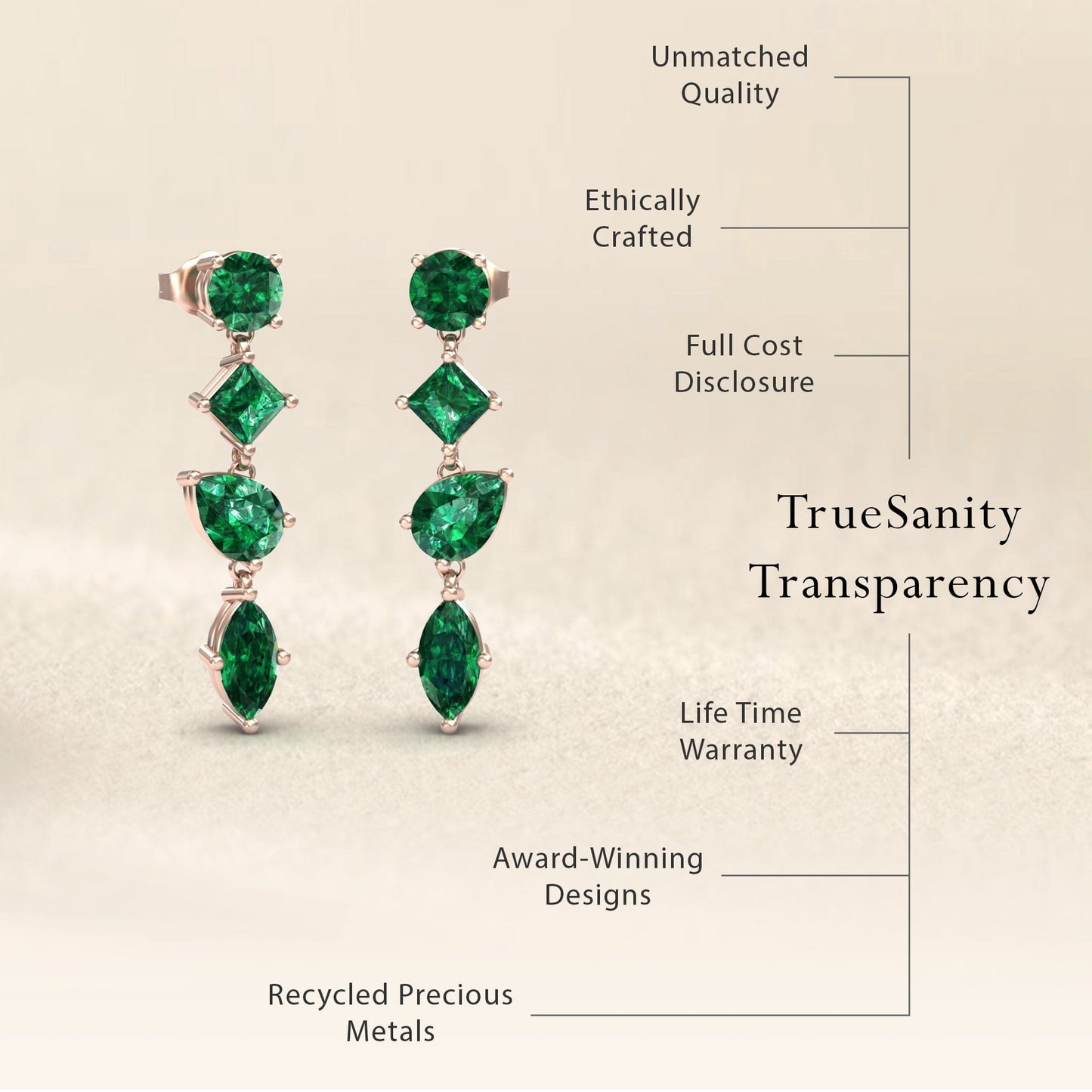 Lab Grown Emerald Multi-Cut Drop Earrings - Zara