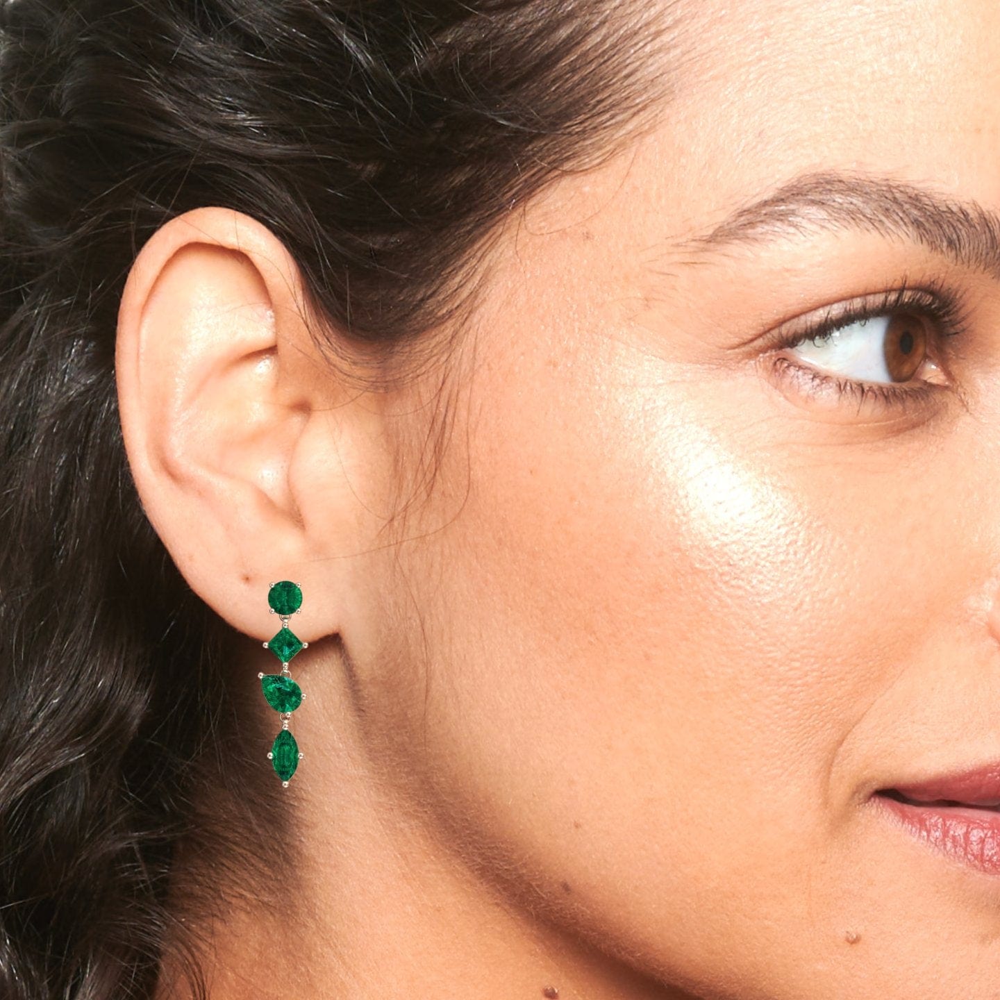 Lab Grown Emerald Multi-Cut Drop Earrings - Zara