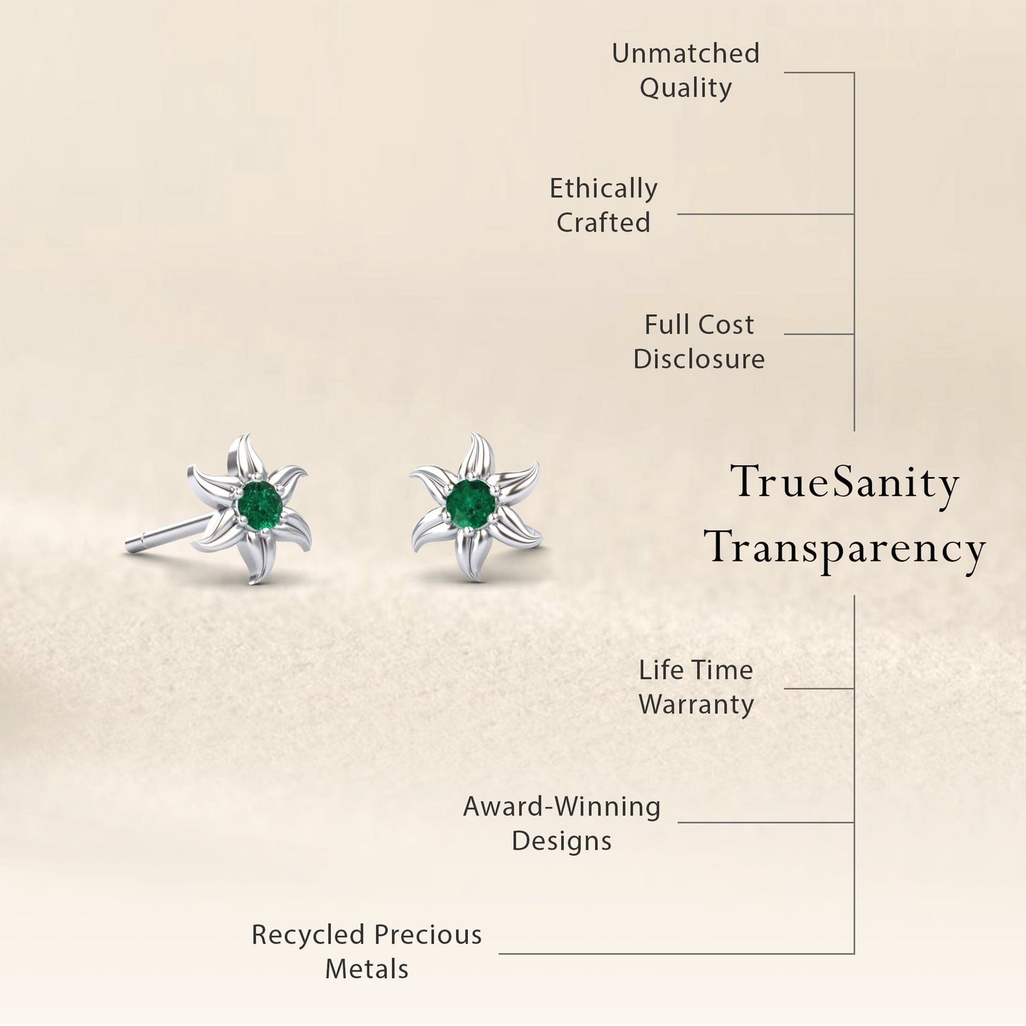 Emerald Floral Stud Earrings - Gia