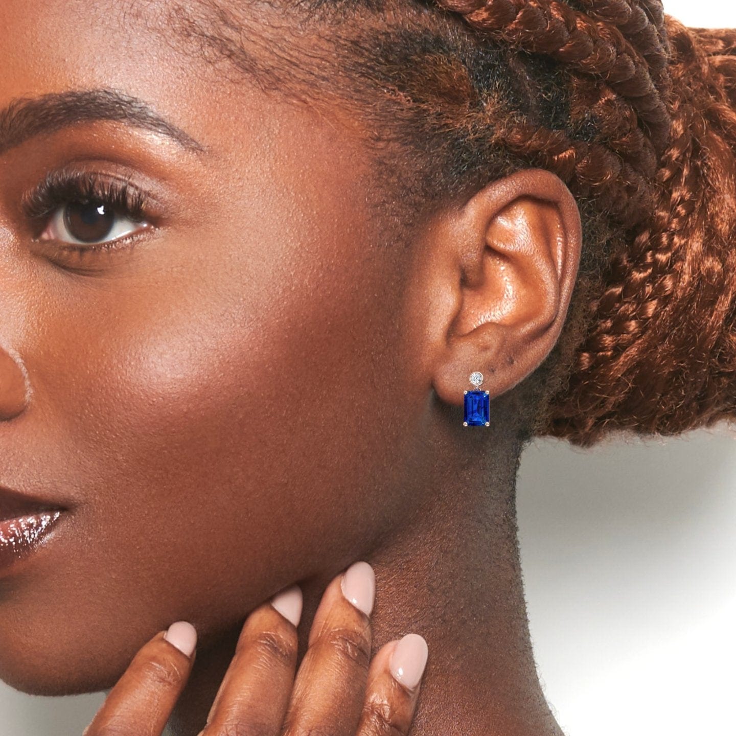Lab Grown Blue Sapphire & White Diamond Drop Earrings - Gracia