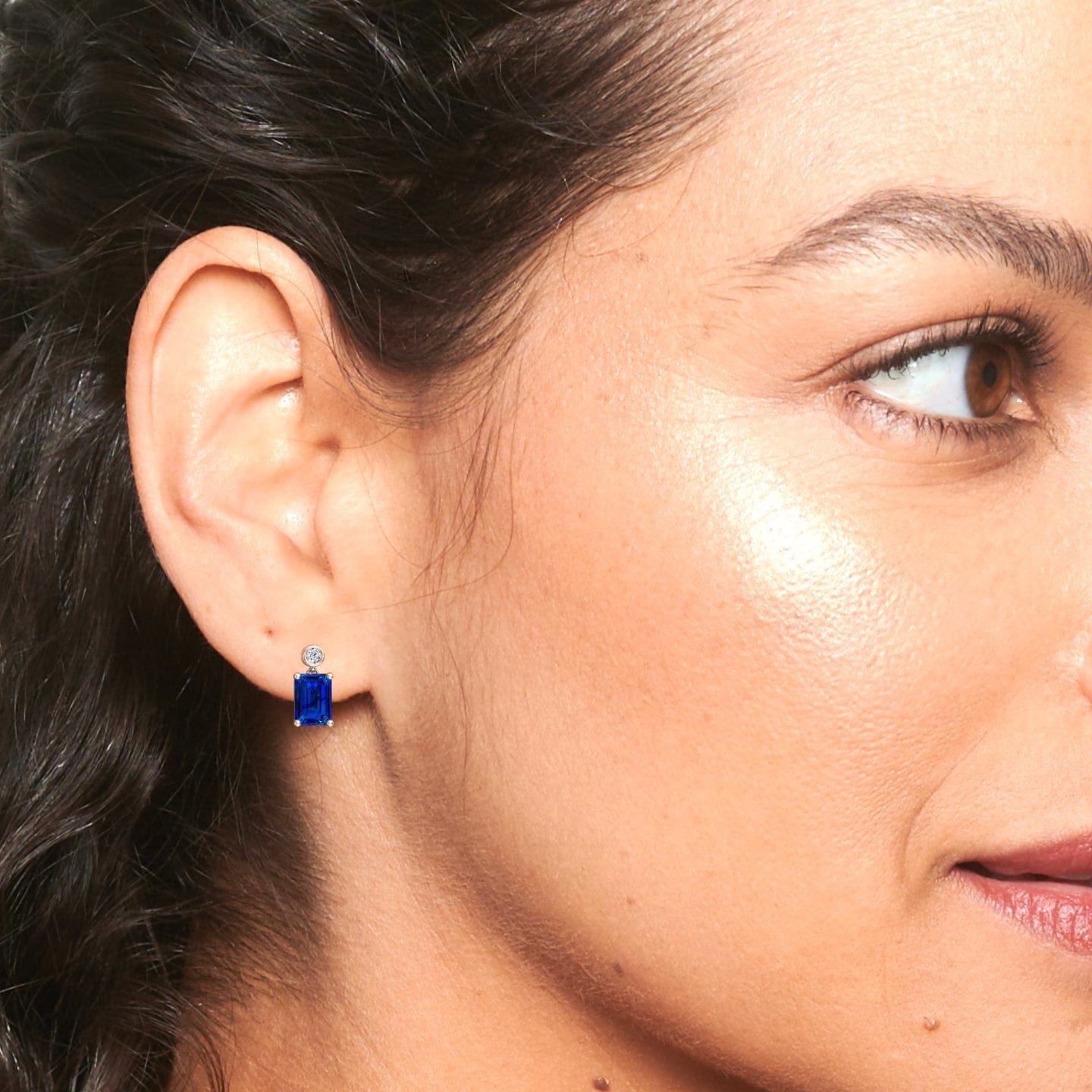 Lab Grown Blue Sapphire & White Diamond Drop Earrings - Gracia