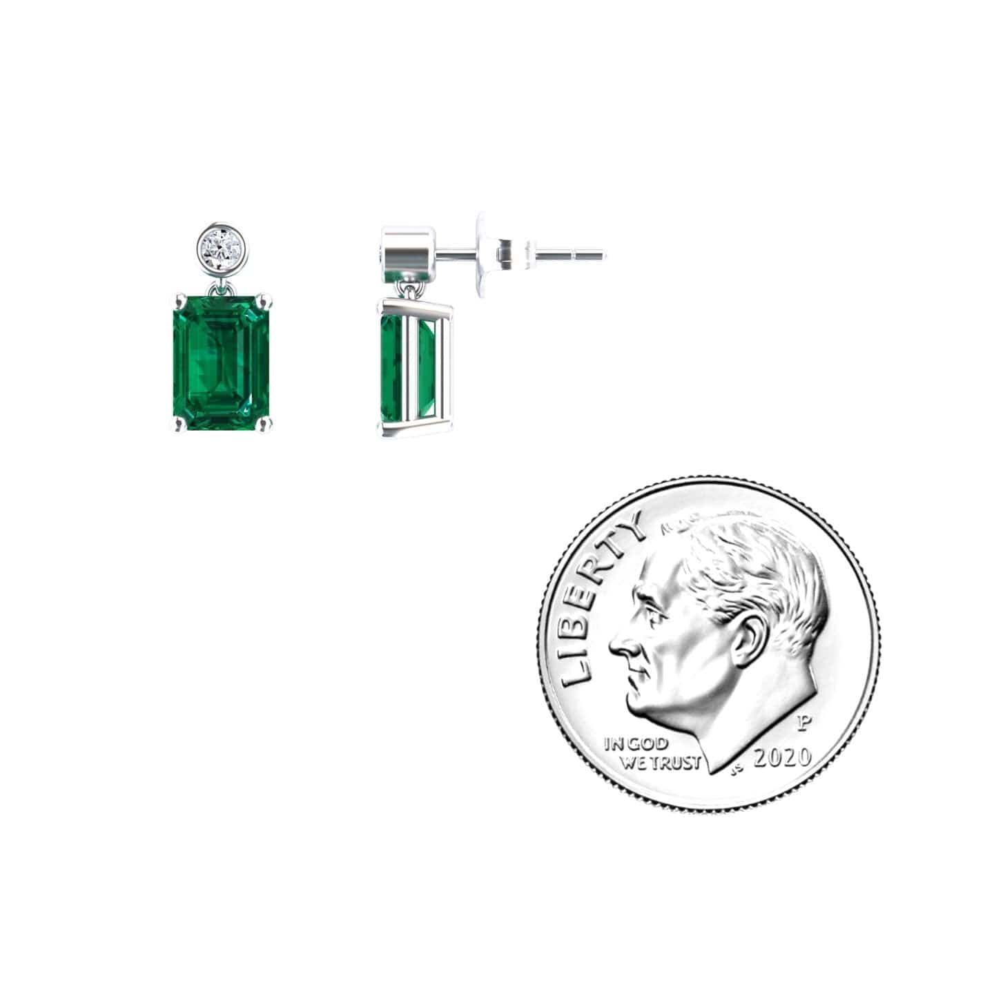 Lab Grown Emerald & White Diamond Drop Earrings - Gracia