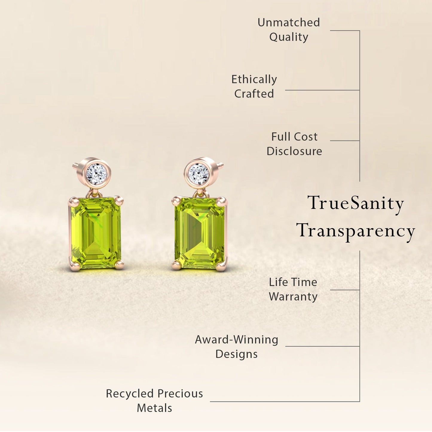 Peridot & White Diamond Drop Earrings - Gracia