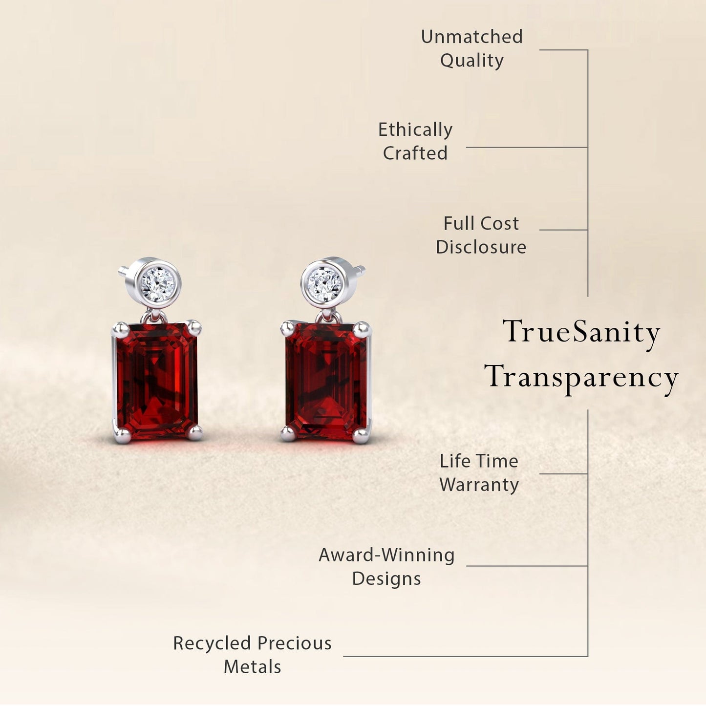 Lab Grown Ruby & White Diamond Drop Earrings - Gracia