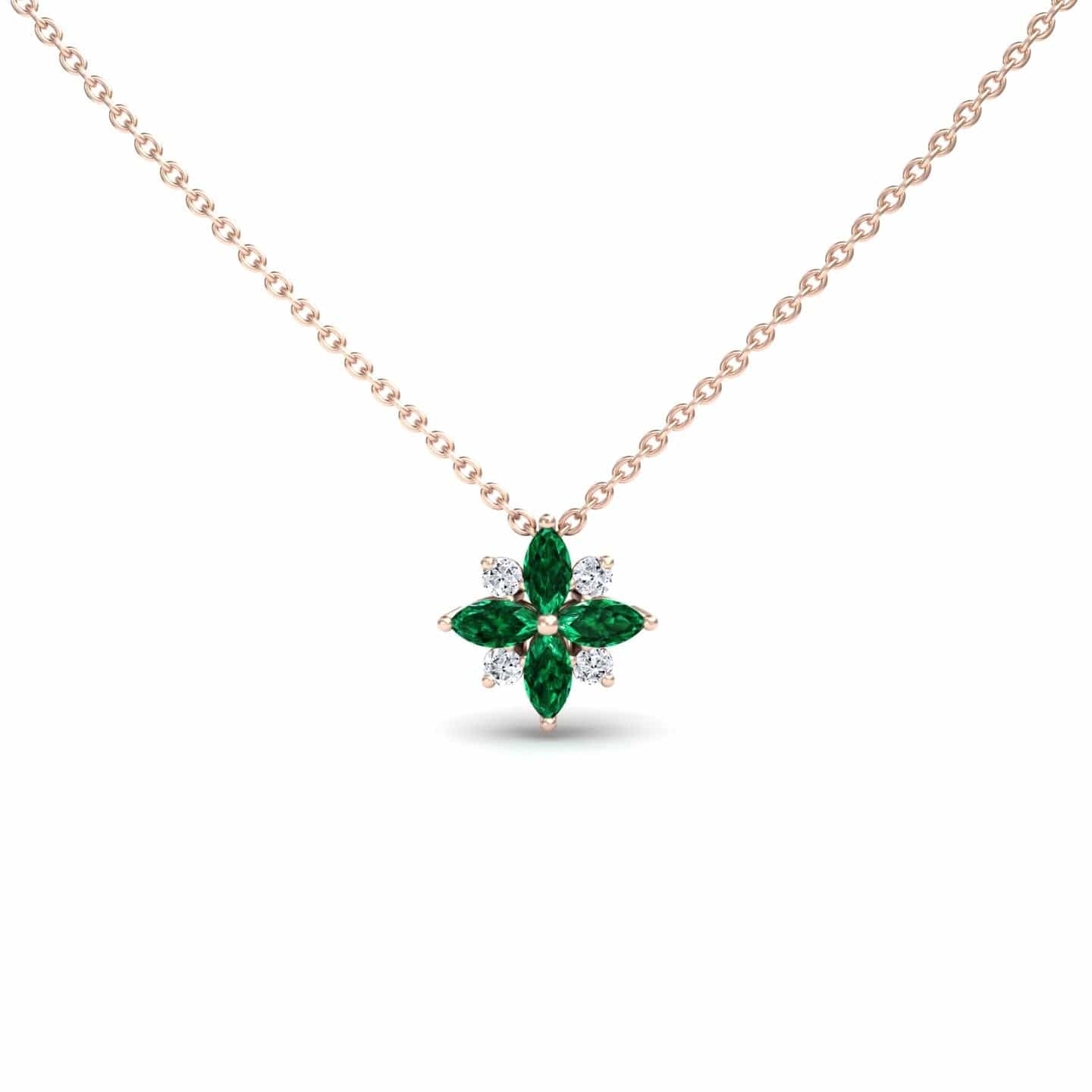 Emerald & Diamond Flower Necklace - Keira