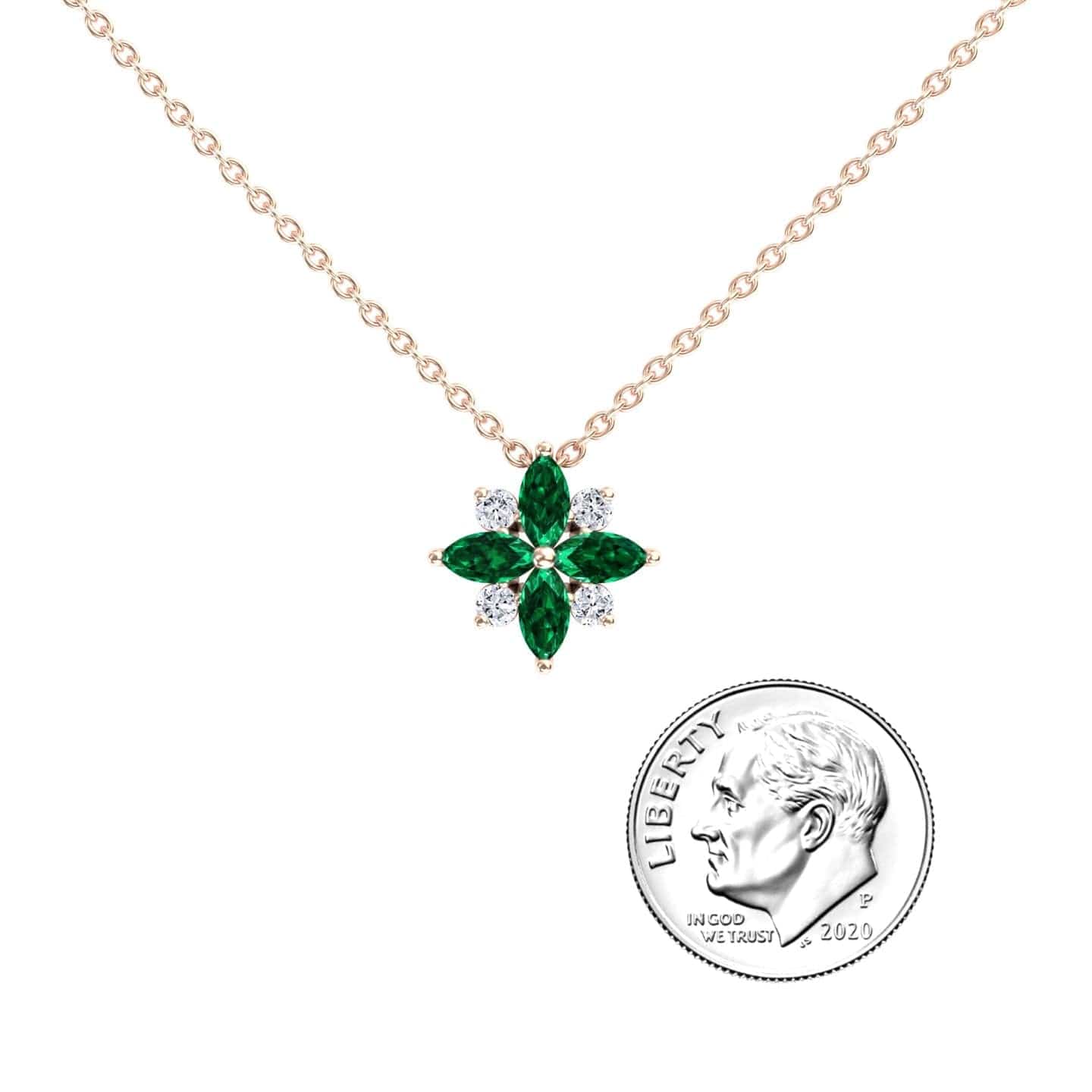 Emerald & Diamond Flower Necklace - Keira