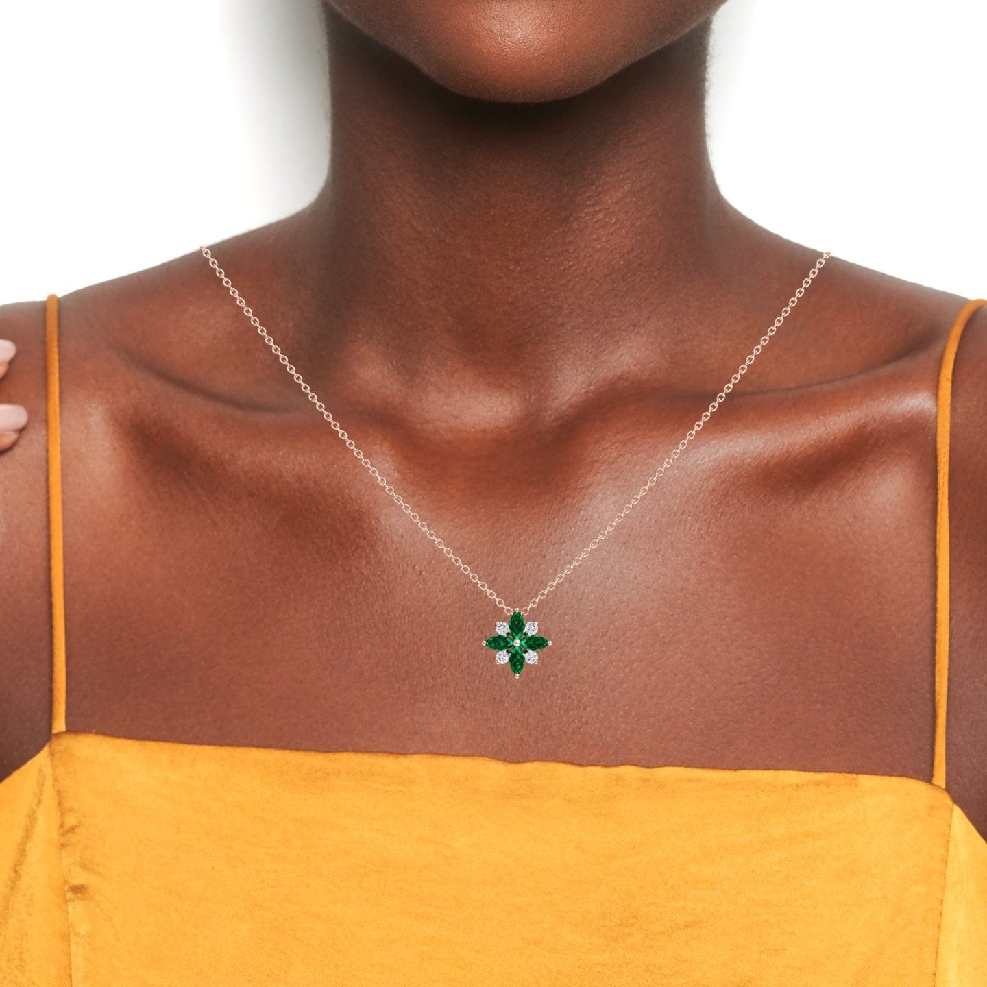 Emerald & Diamond Flower Necklace - Keira