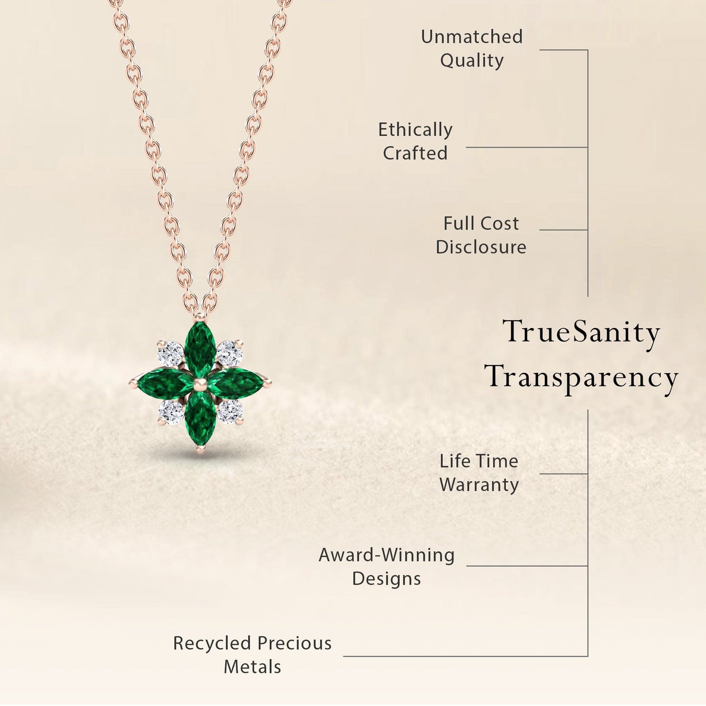 Emerald & Diamond Flower Necklace - Keira