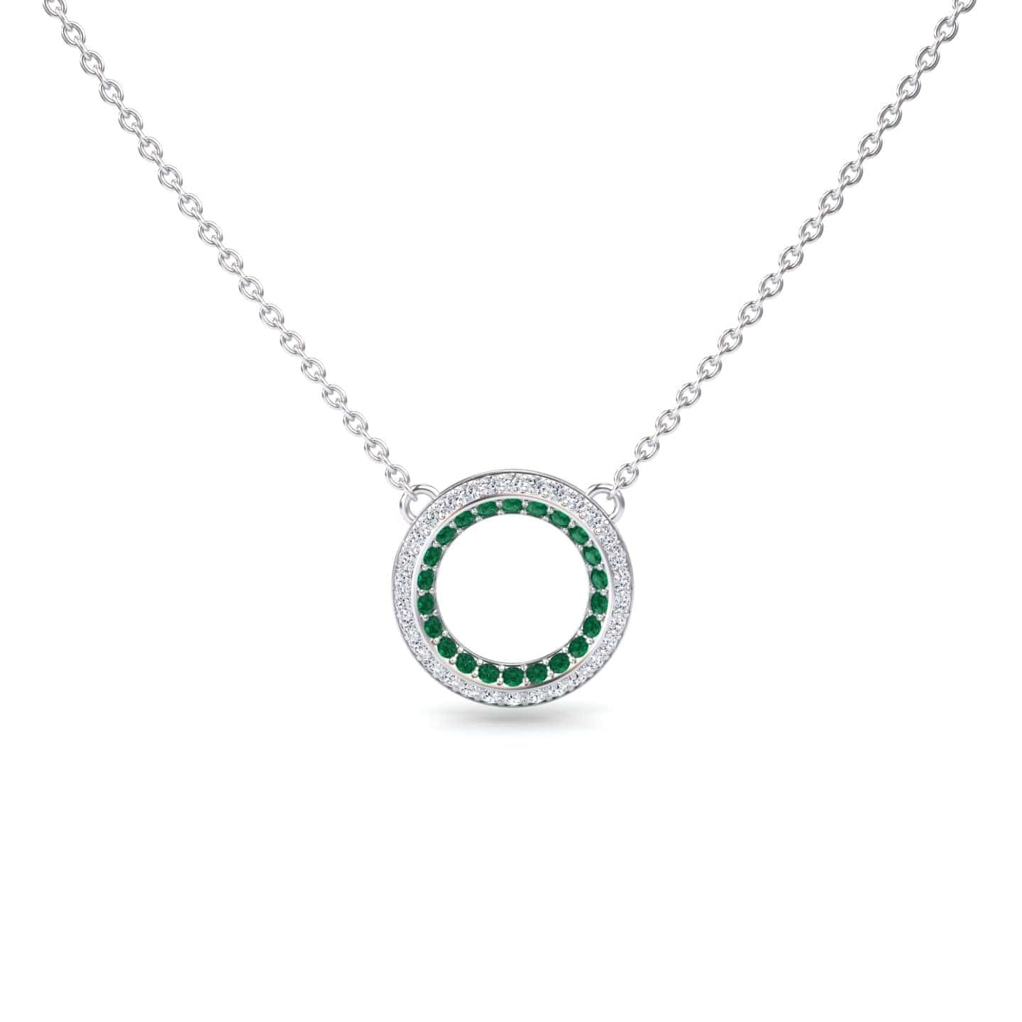 Emerald & Diamond Double Halo Circle Necklace - Mona