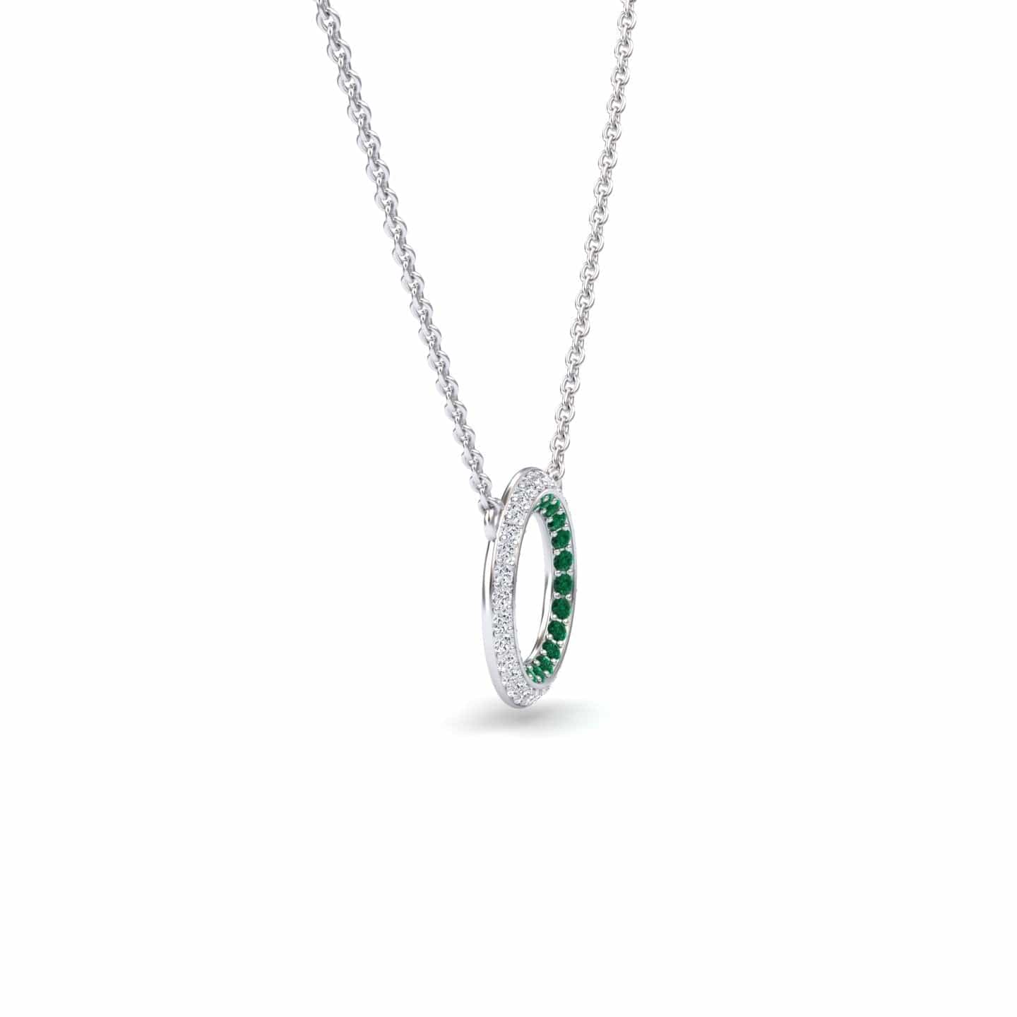 Emerald & Diamond Double Halo Circle Necklace - Mona