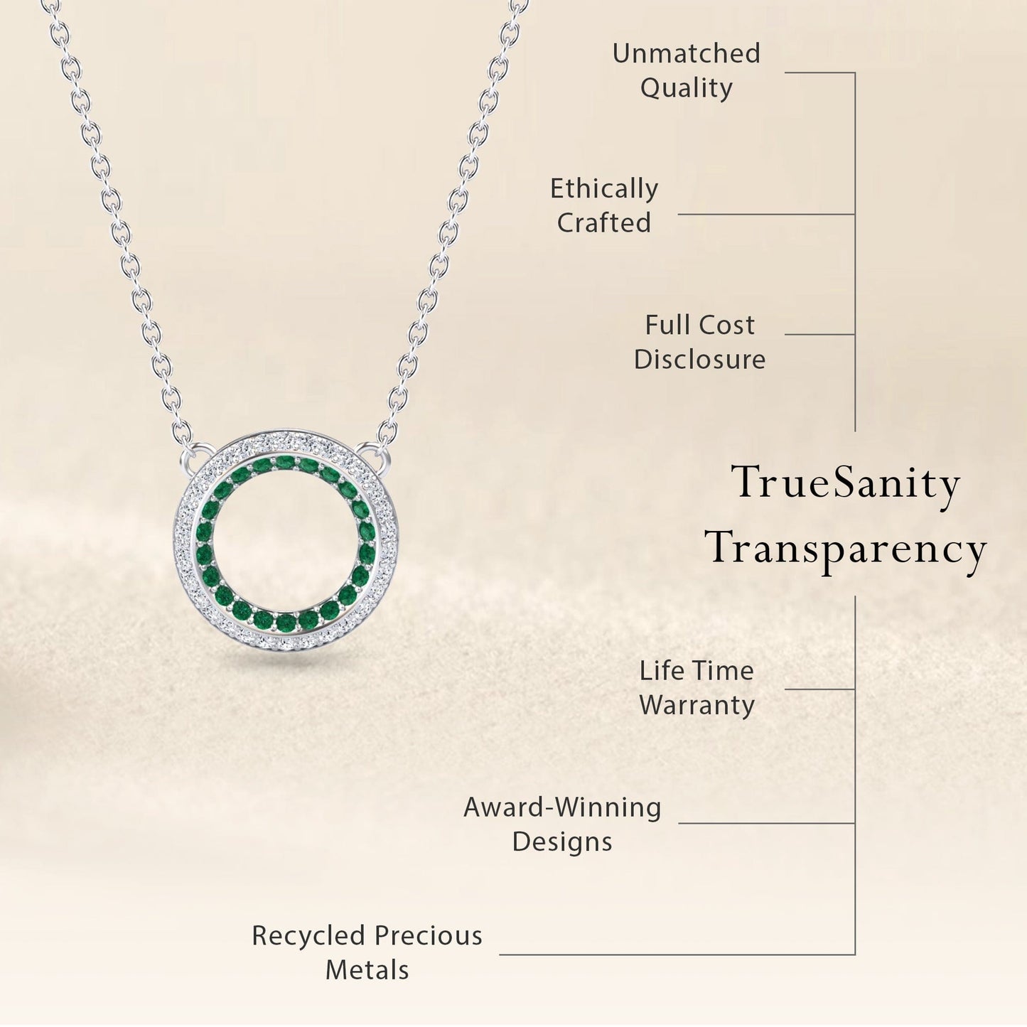 Emerald & Diamond Double Halo Circle Necklace - Mona