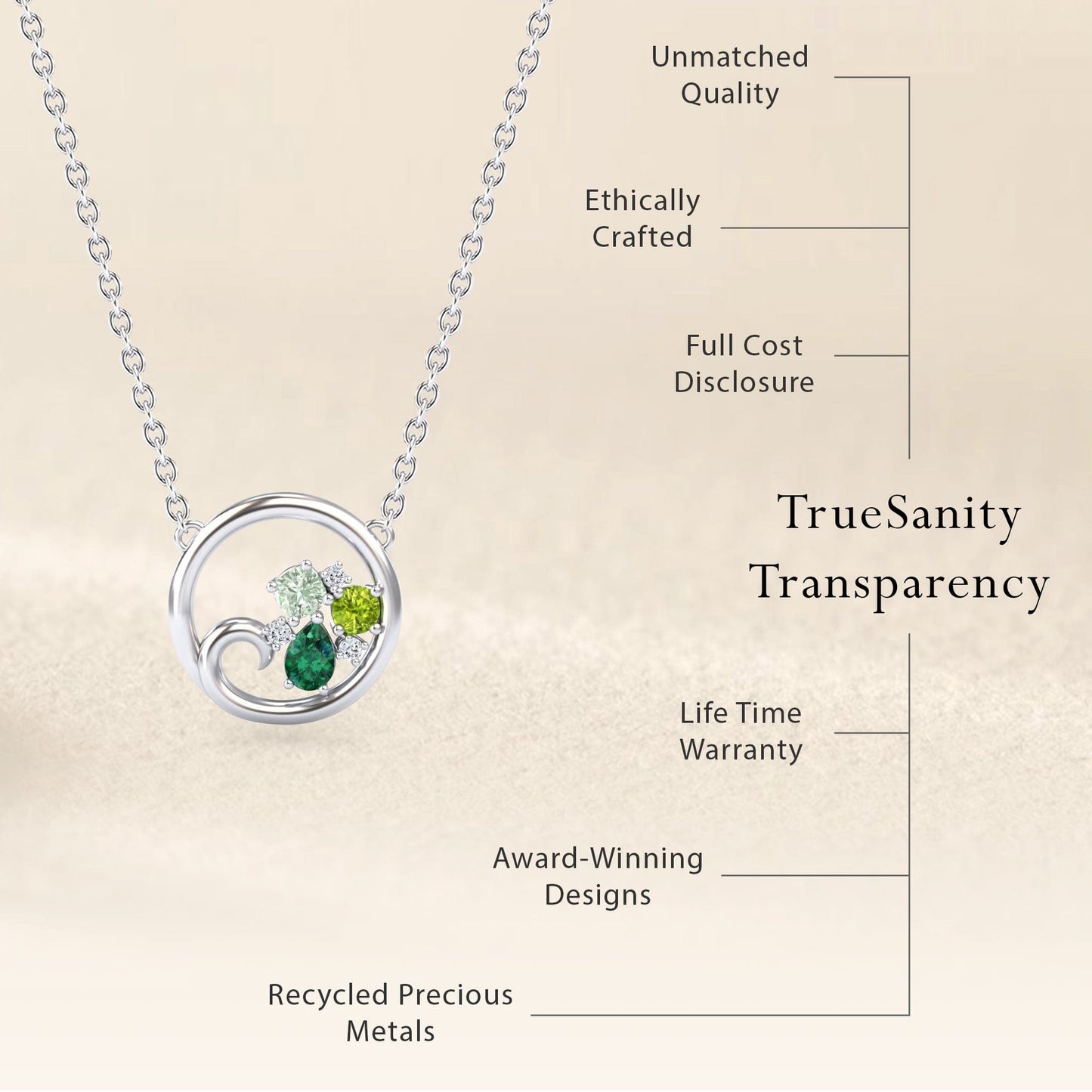 Emerald,Green Amethyst & Peridot Ocean's Embrace Necklace - Nina