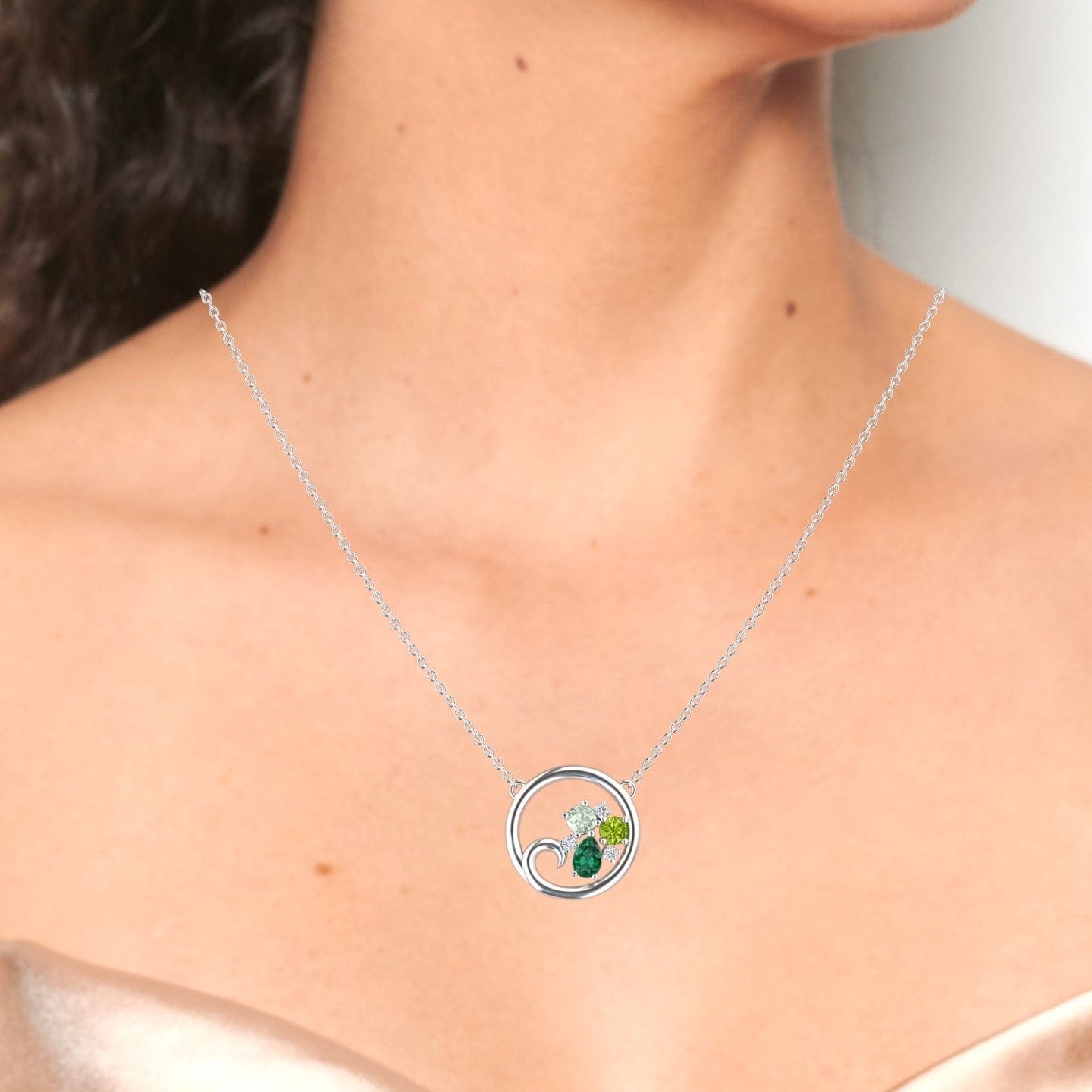 Emerald,Green Amethyst & Peridot Ocean's Embrace Necklace - Nina