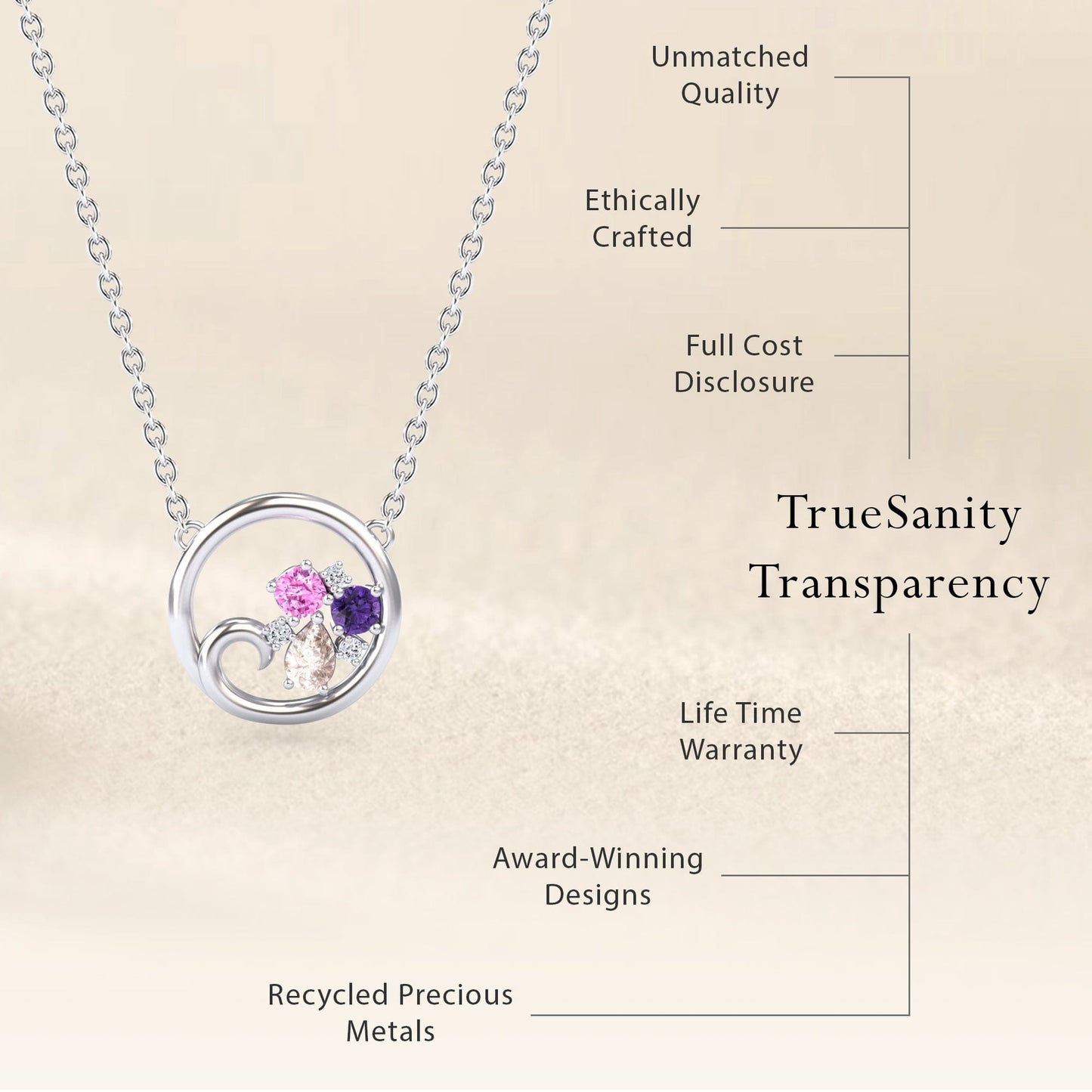 Morganite,Amethyst & Pink Sapphire Ocean's Embrace Necklace - Nina