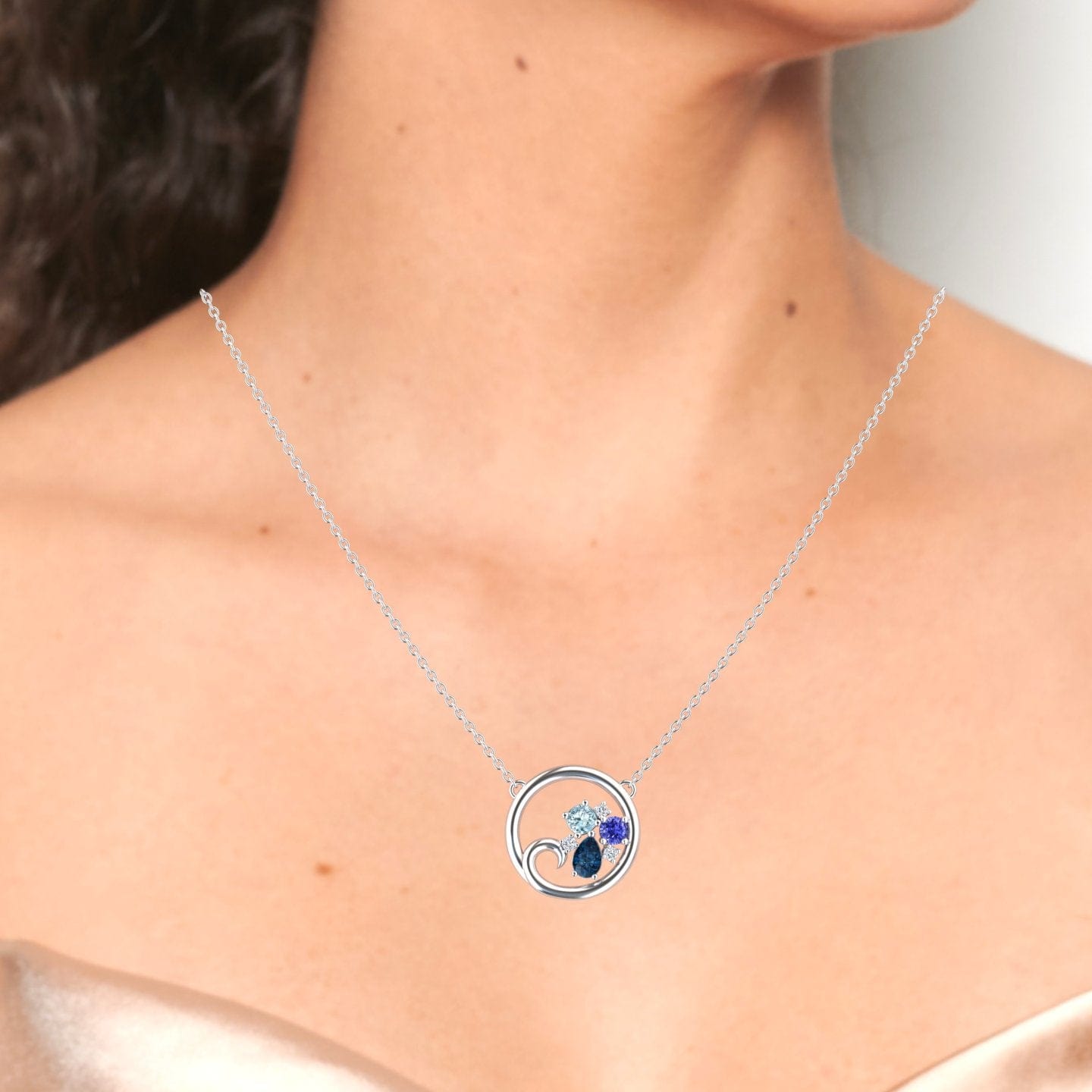 London Blue Topaz,Aquamarine & Tanzanite Ocean's Embrace Necklace - Nina