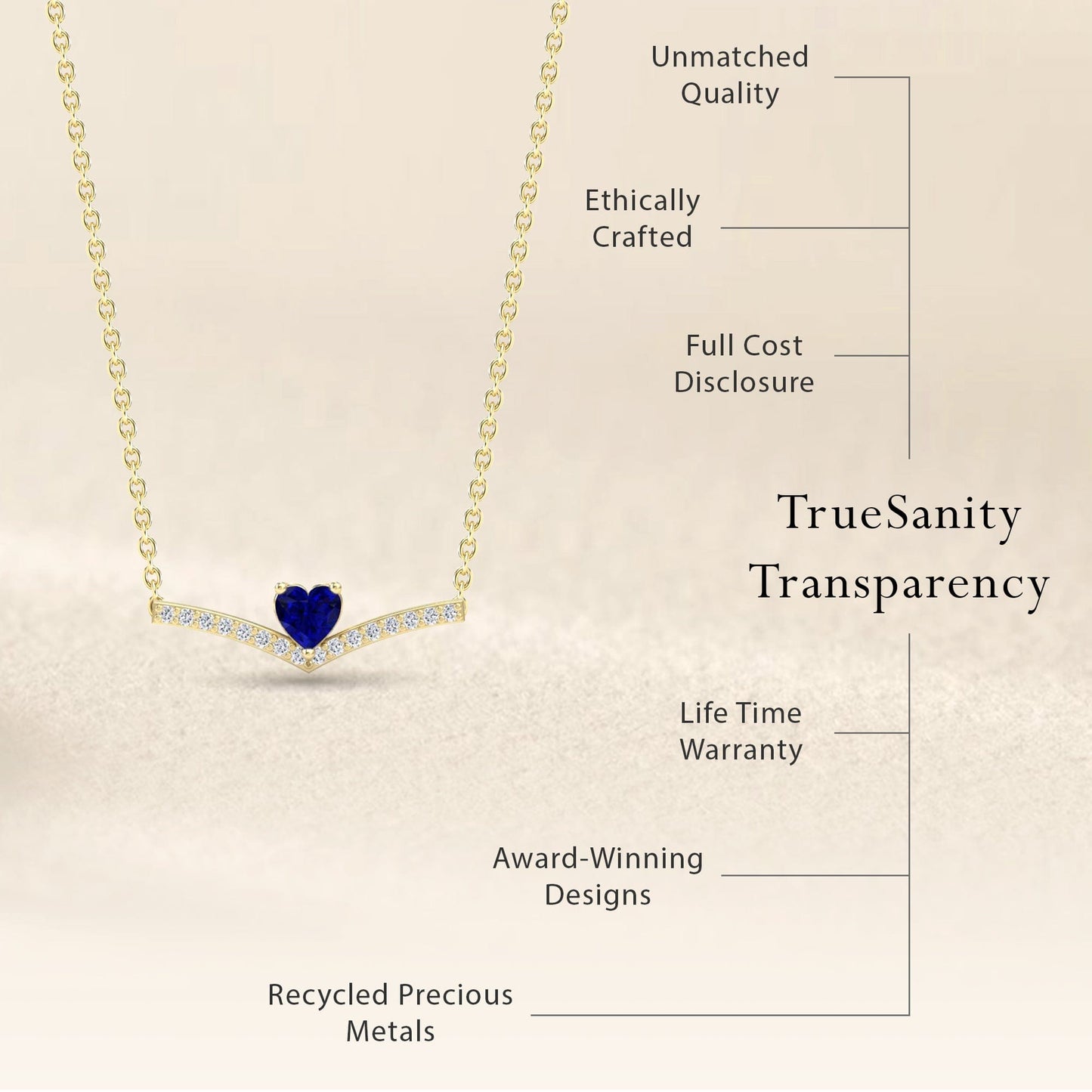 Lab Grown Blue Sapphire & Diamond Chevron Necklace - Summer