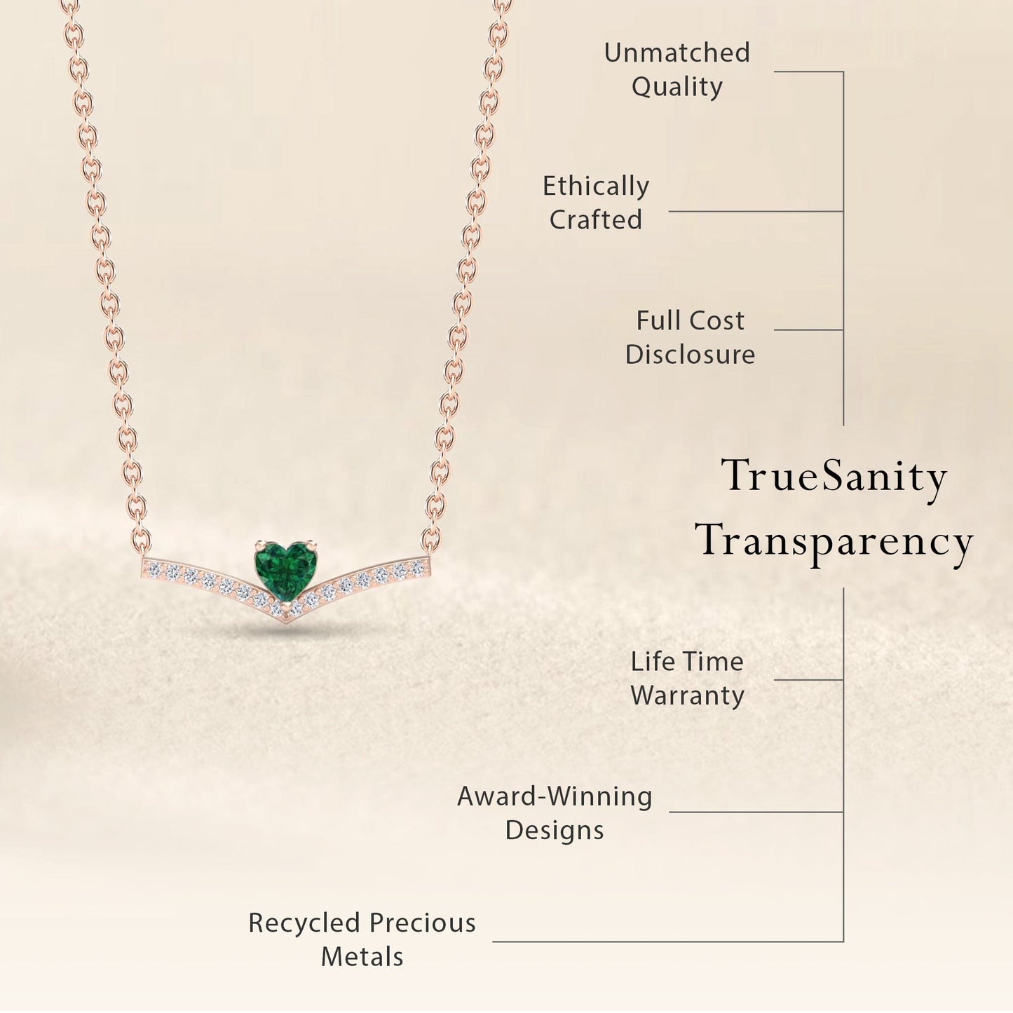 Lab Grown Emerald & Diamond Chevron Necklace - Summer