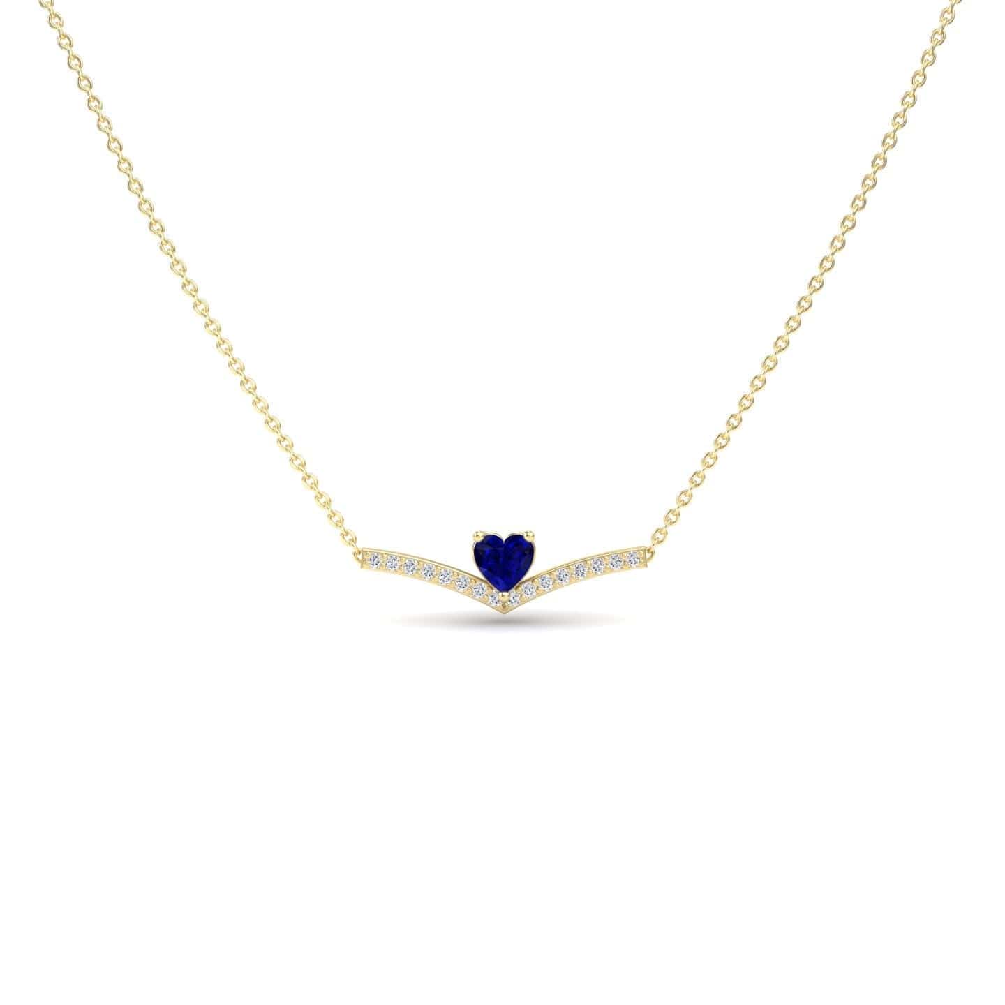 Lab Grown Blue Sapphire & Diamond Chevron Necklace - Summer