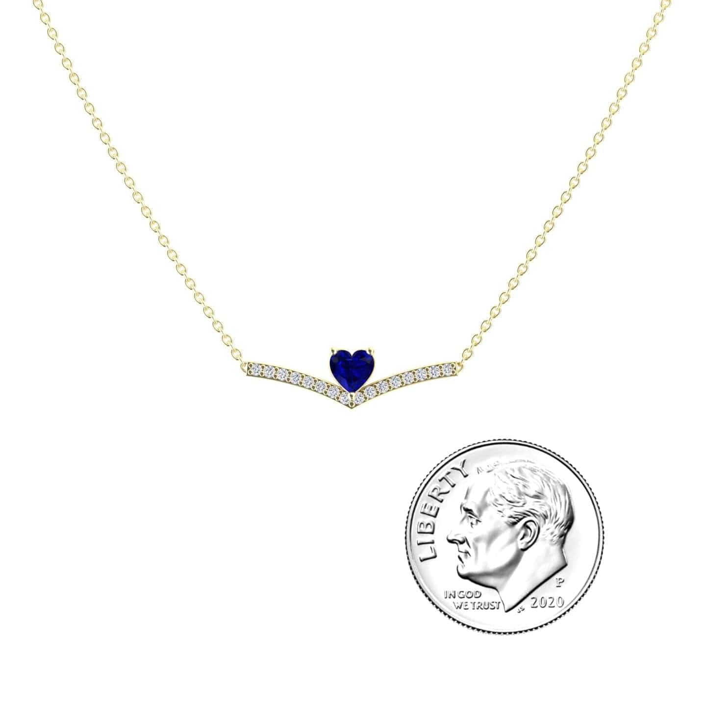 Lab Grown Blue Sapphire & Diamond Chevron Necklace - Summer