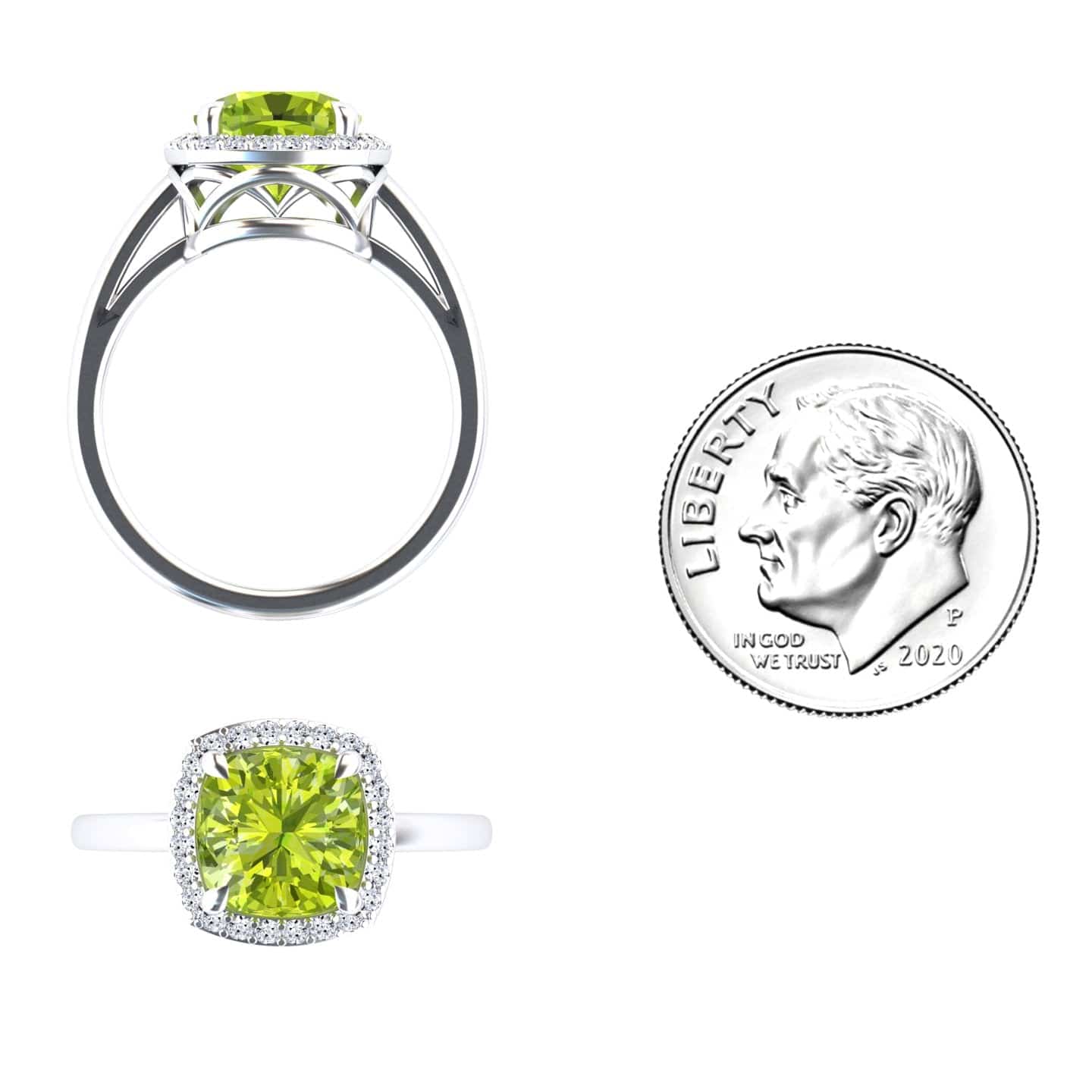 Peridot & Diamond Halo Ring - Ziva