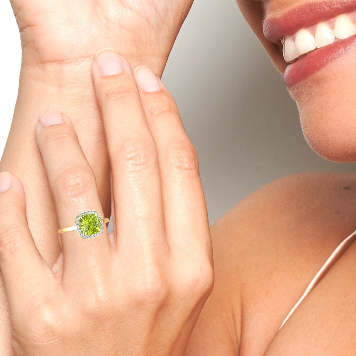 Peridot & Diamond Halo Ring - Ziva