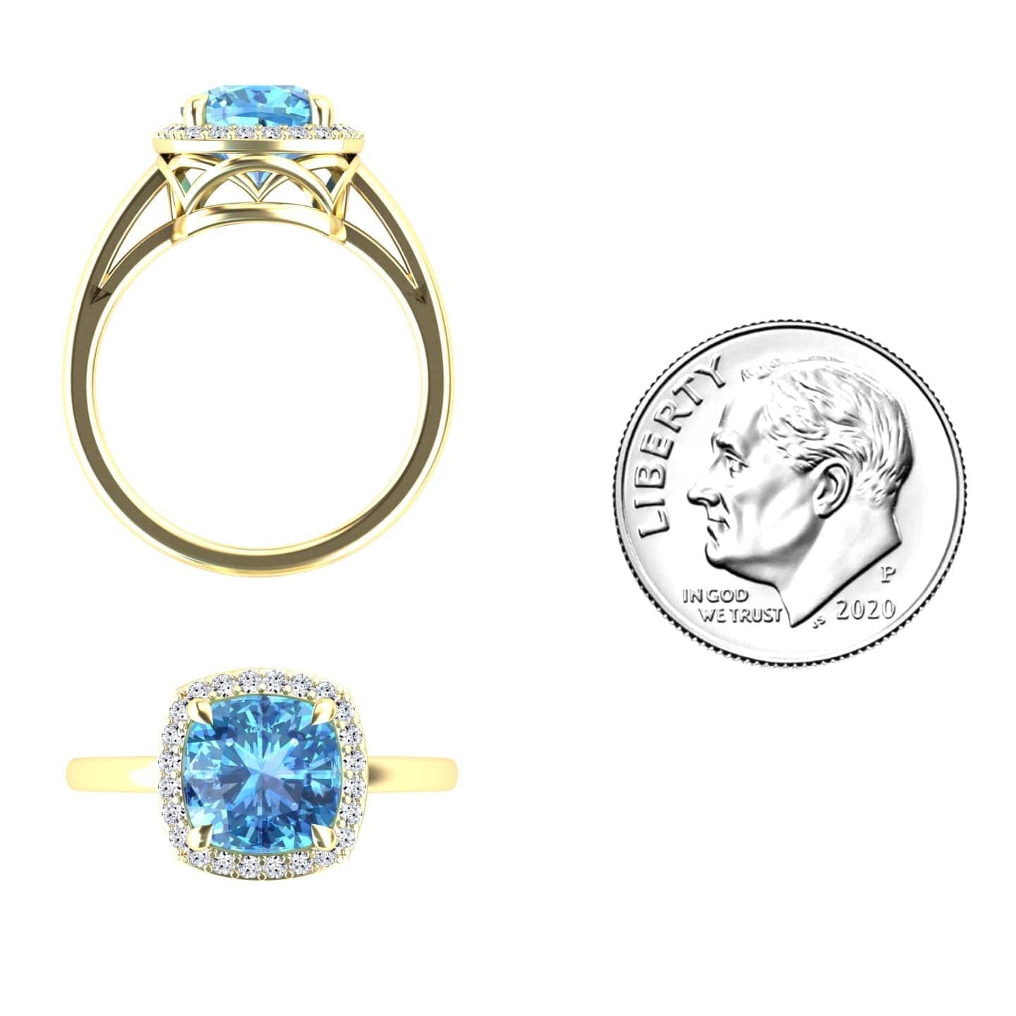 Swiss Blue Topaz & Diamond Halo Ring - Ziva