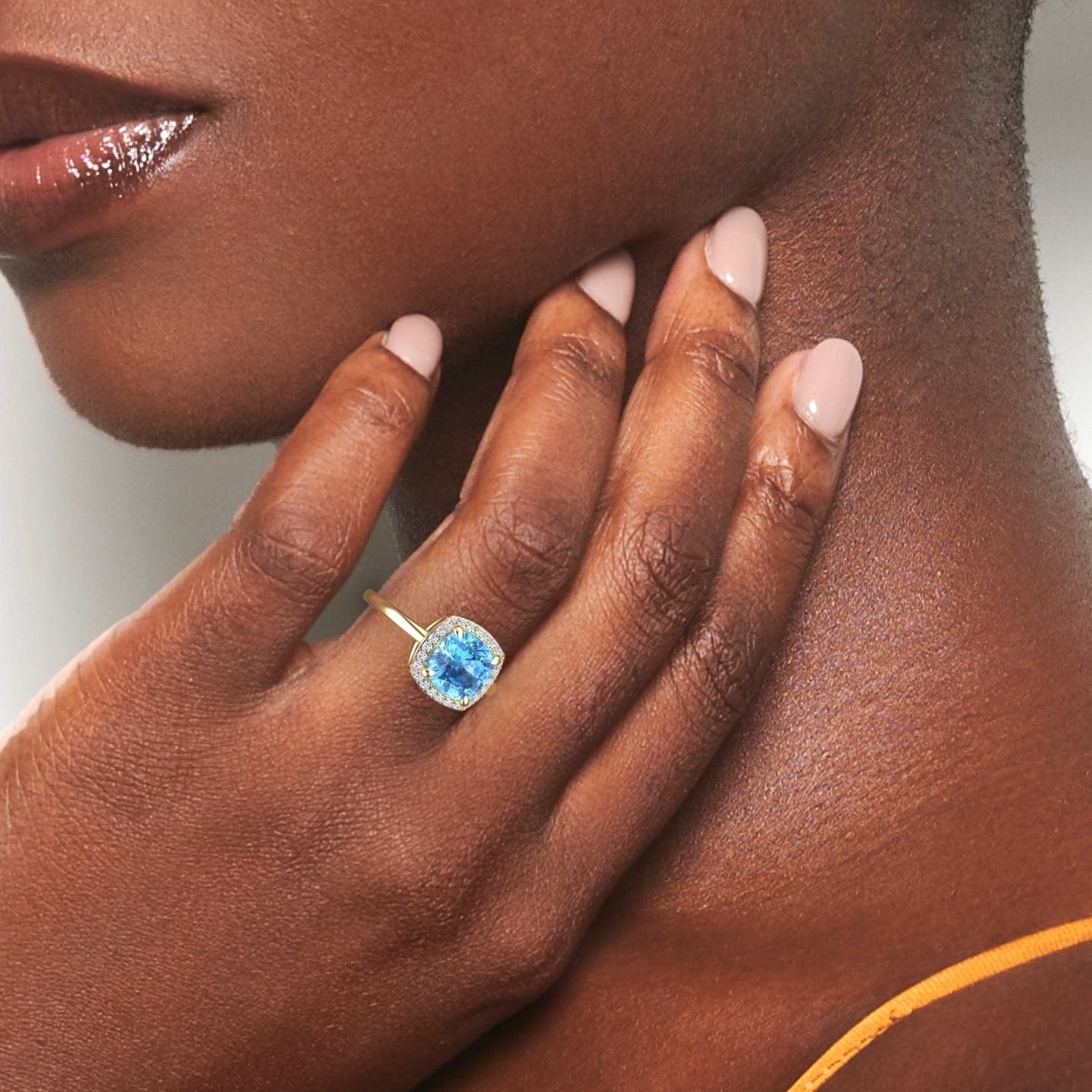 Swiss Blue Topaz & Diamond Halo Ring - Ziva
