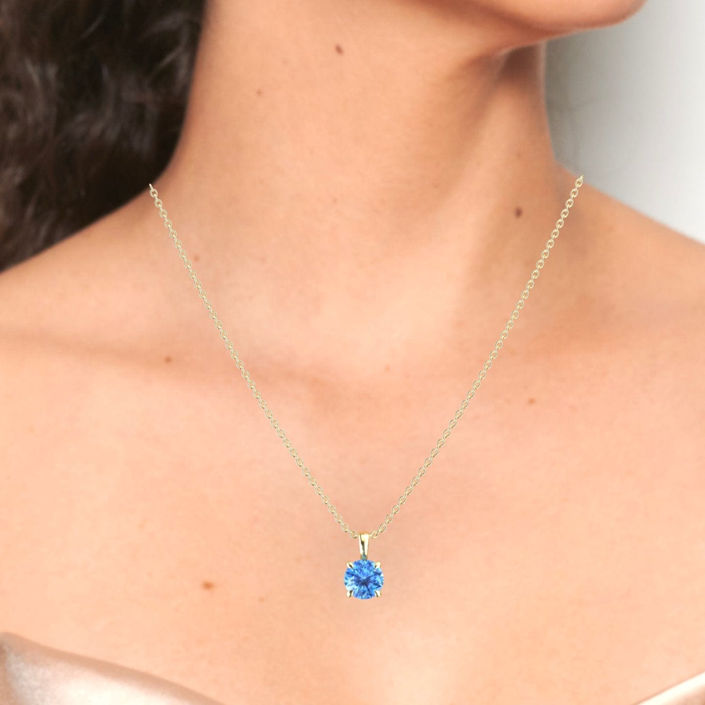 Swiss Blue Topaz Solitaire Necklace - Aaradhya