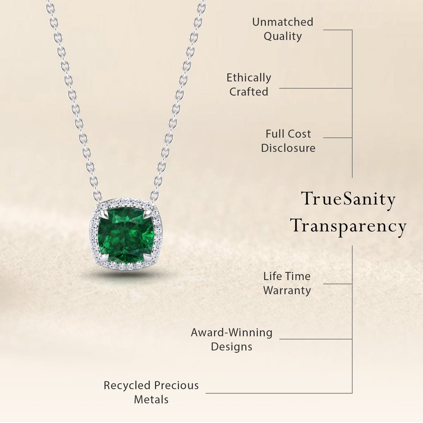 Lab Grown Emerald & Diamond Halo Necklace - Yvonne
