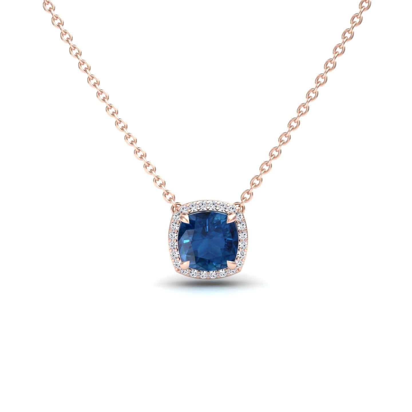 London Blue Topaz & Diamond Halo Necklace - Yvonne