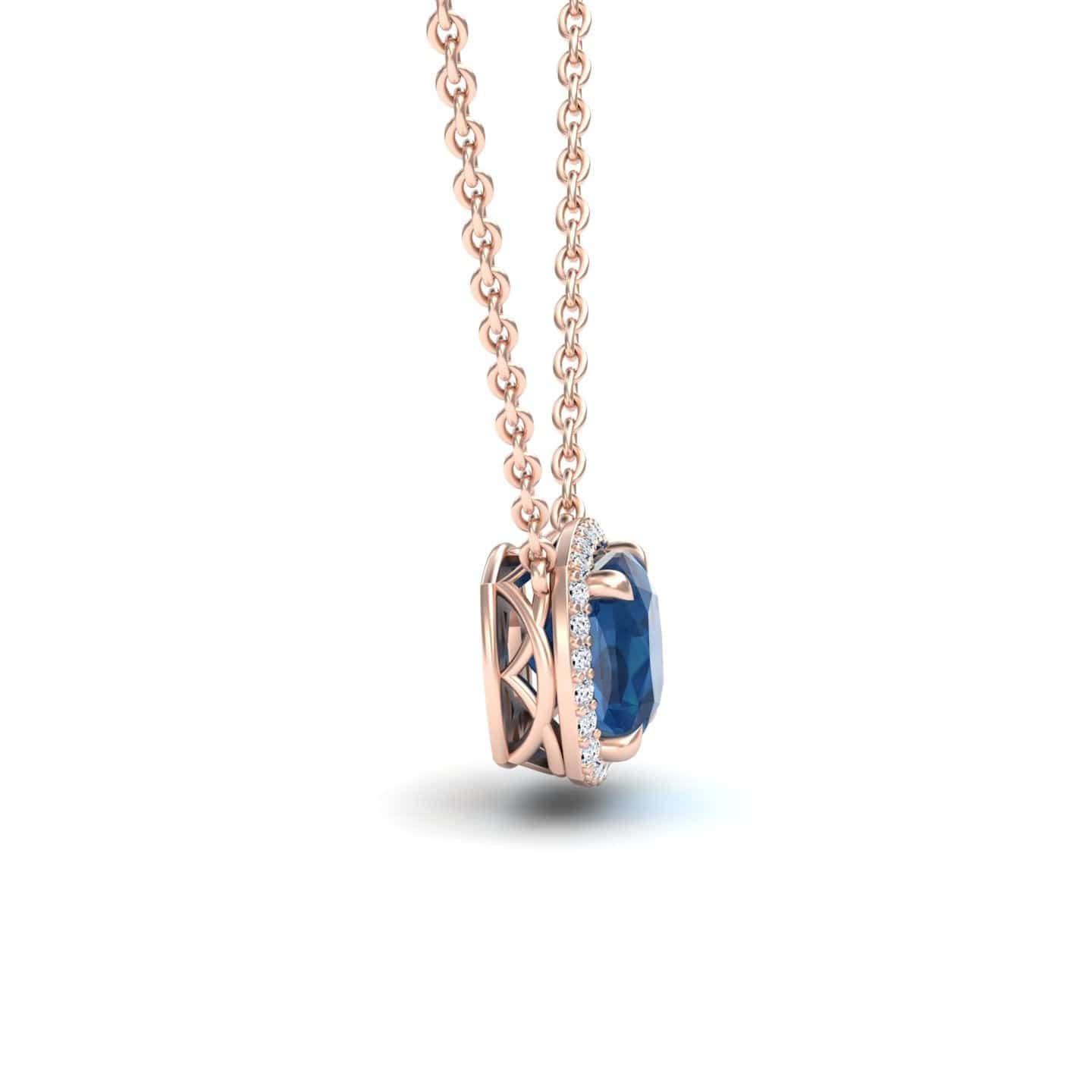 London Blue Topaz & Diamond Halo Necklace - Yvonne