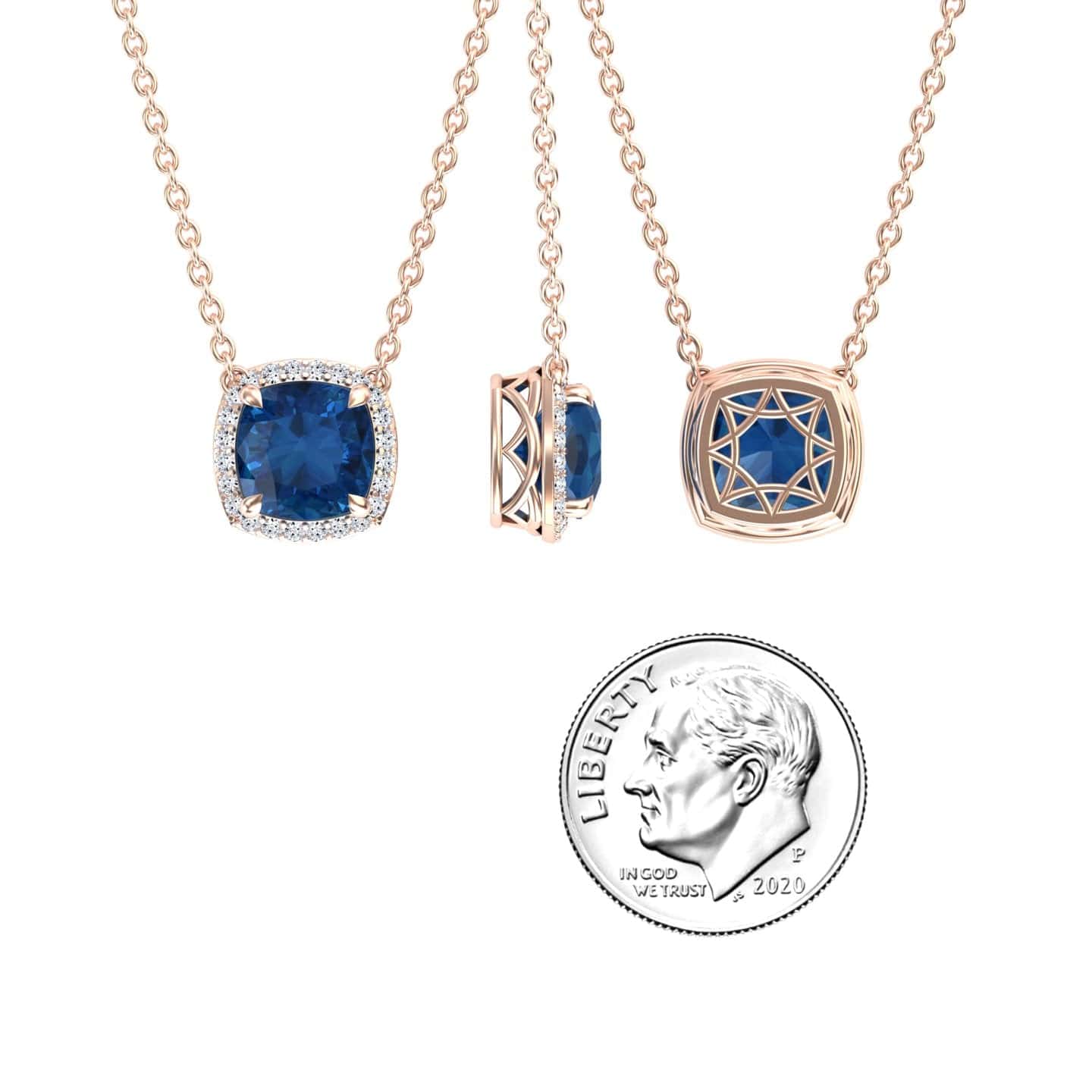 London Blue Topaz & Diamond Halo Necklace - Yvonne