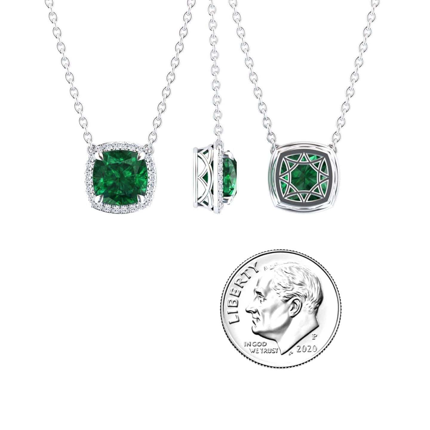 Lab Grown Emerald & Diamond Halo Necklace - Yvonne