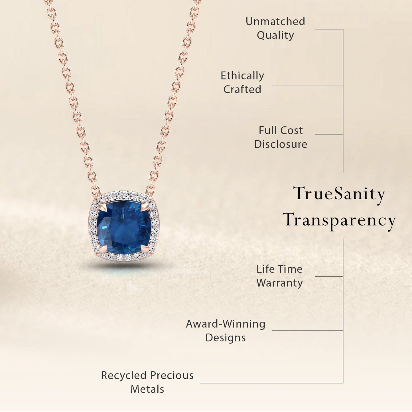 London Blue Topaz & Diamond Halo Necklace - Yvonne