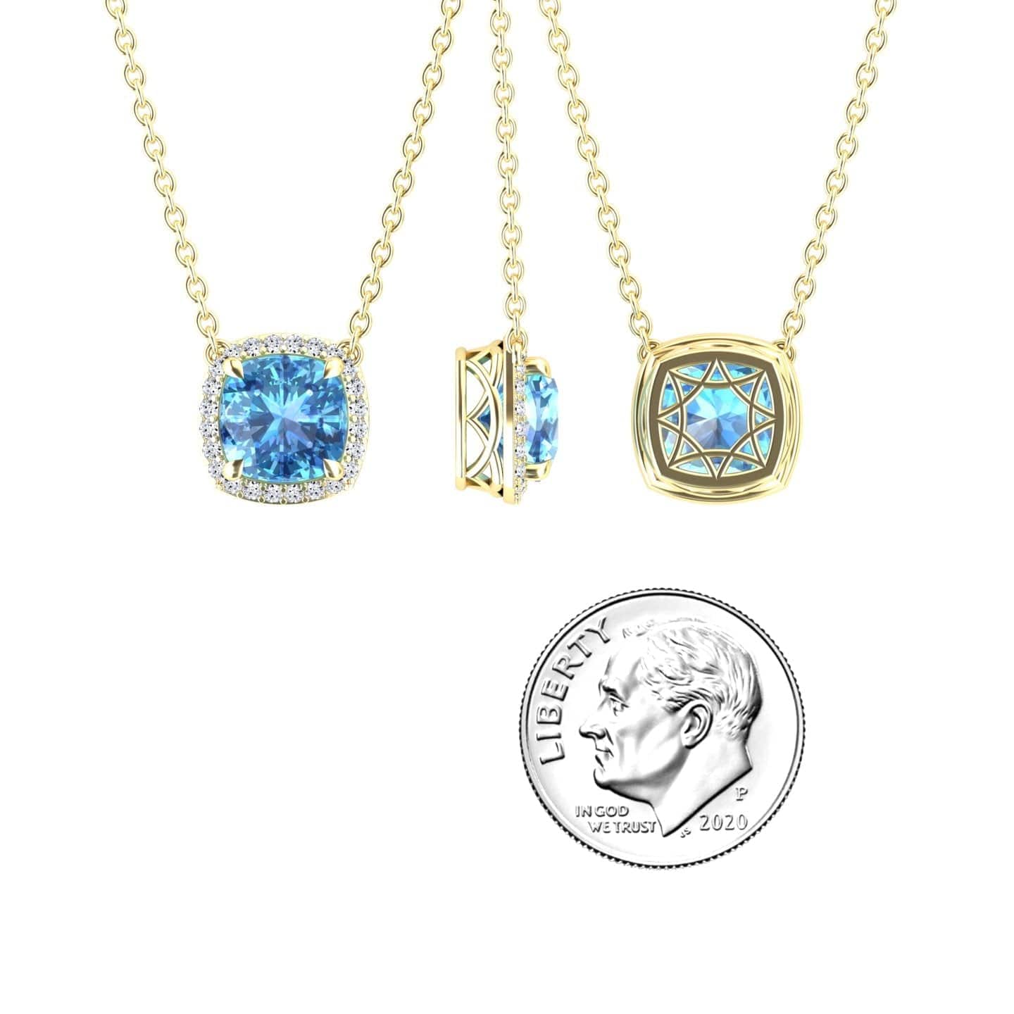 Swiss Blue Topaz & Diamond Halo Necklace - Yvonne